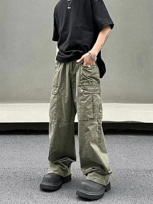 Japanese Brand green military flared baggy utility faded cargo pants Size US 32 / EU 48 - 3 Thumbnail