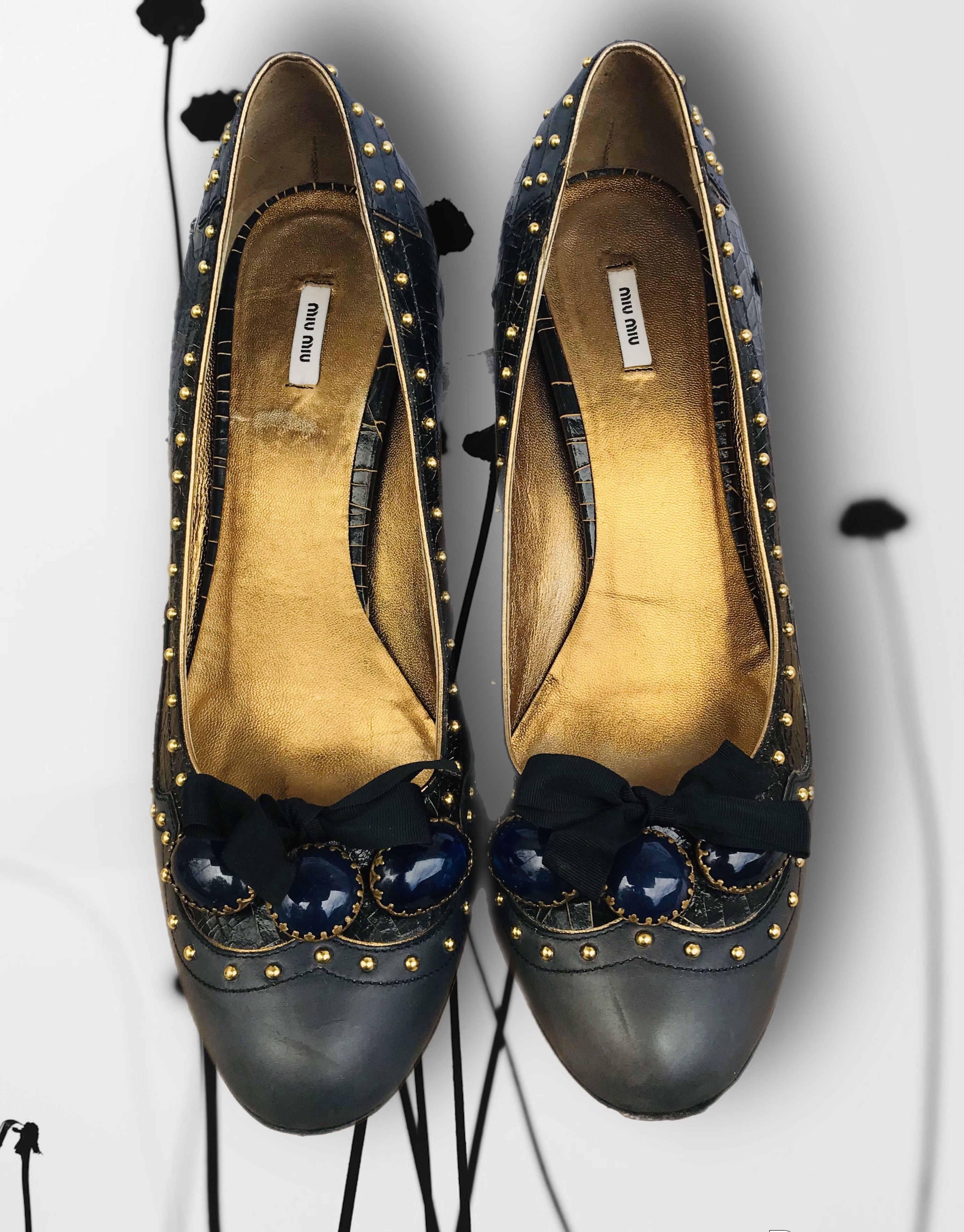 Miu Miu Miu Miu Ribbon Studded Heels Pump 80 mm Toe Leather Size US 9 / IT 39 - 5 Thumbnail