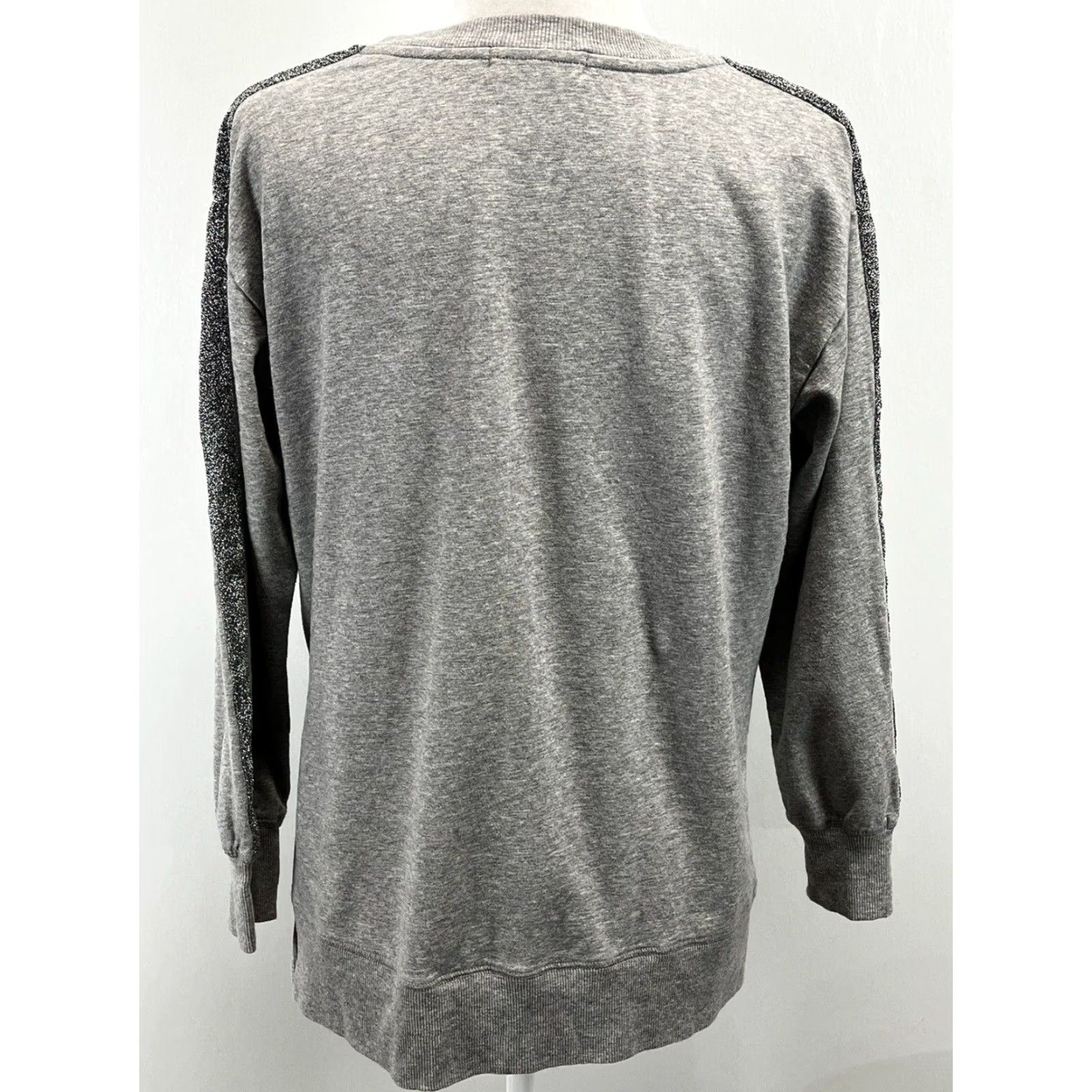 Johnny Was Johnny Was Sweatshirt Women Small Gray Crewneck Boxy Silver Stripe Sleeves Pullover Size S / US 4 / IT 40 - 3 Thumbnail