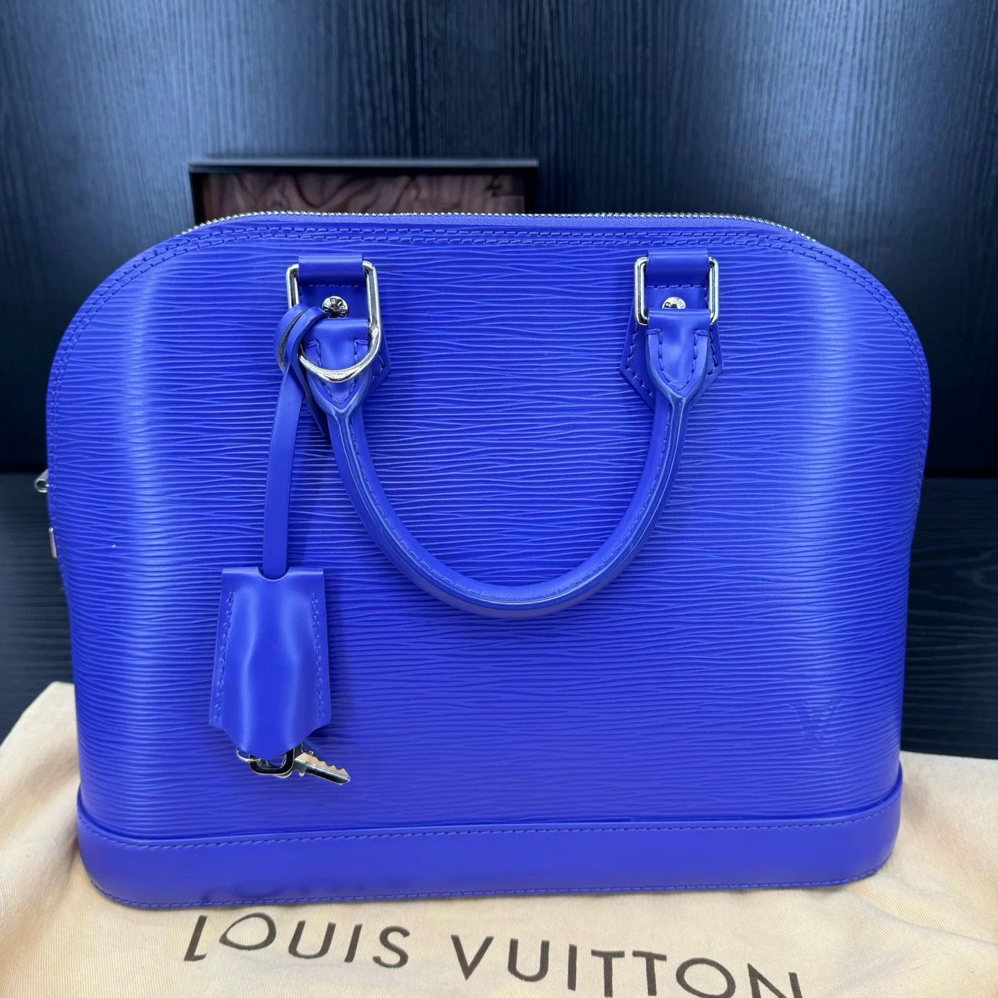 LV Alma BB Monogram Vernis Blue Handbag