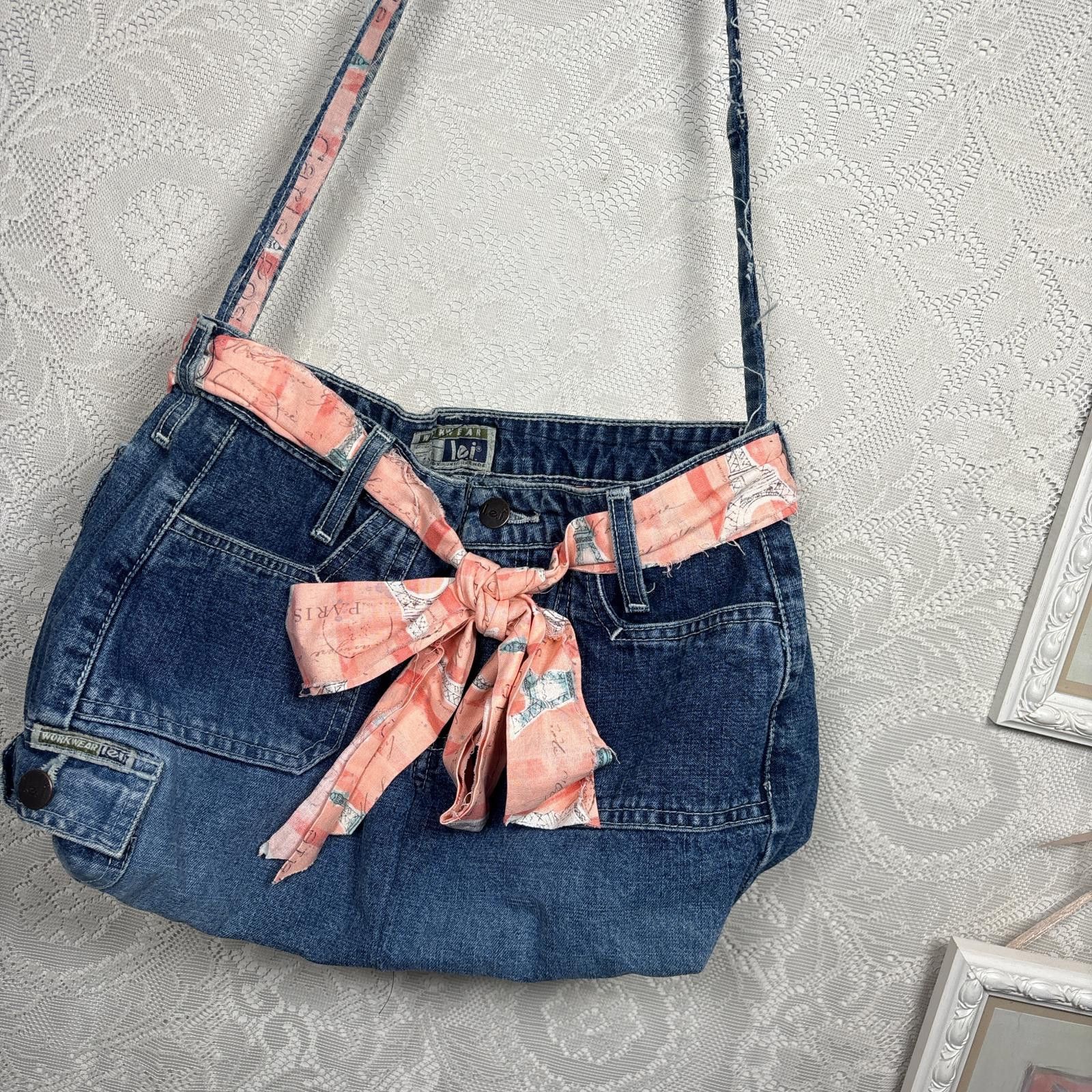 L.E.I. y2k denim skirt bag purse with pink bow Size ONE SIZE - 2 Thumbnail