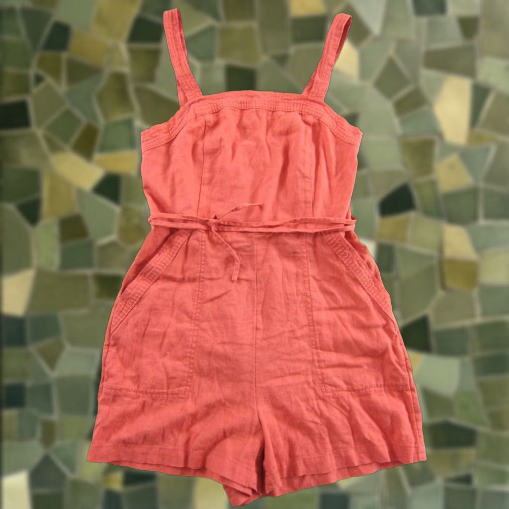 Old Navy Old Navy Romper Jumpsuit Pocket Shorts Pink Coral Linen Rayon Women Small Short Sleeve Shirt Dress? Size 28" / US 6 / IT 42 - 1 Thumbnail