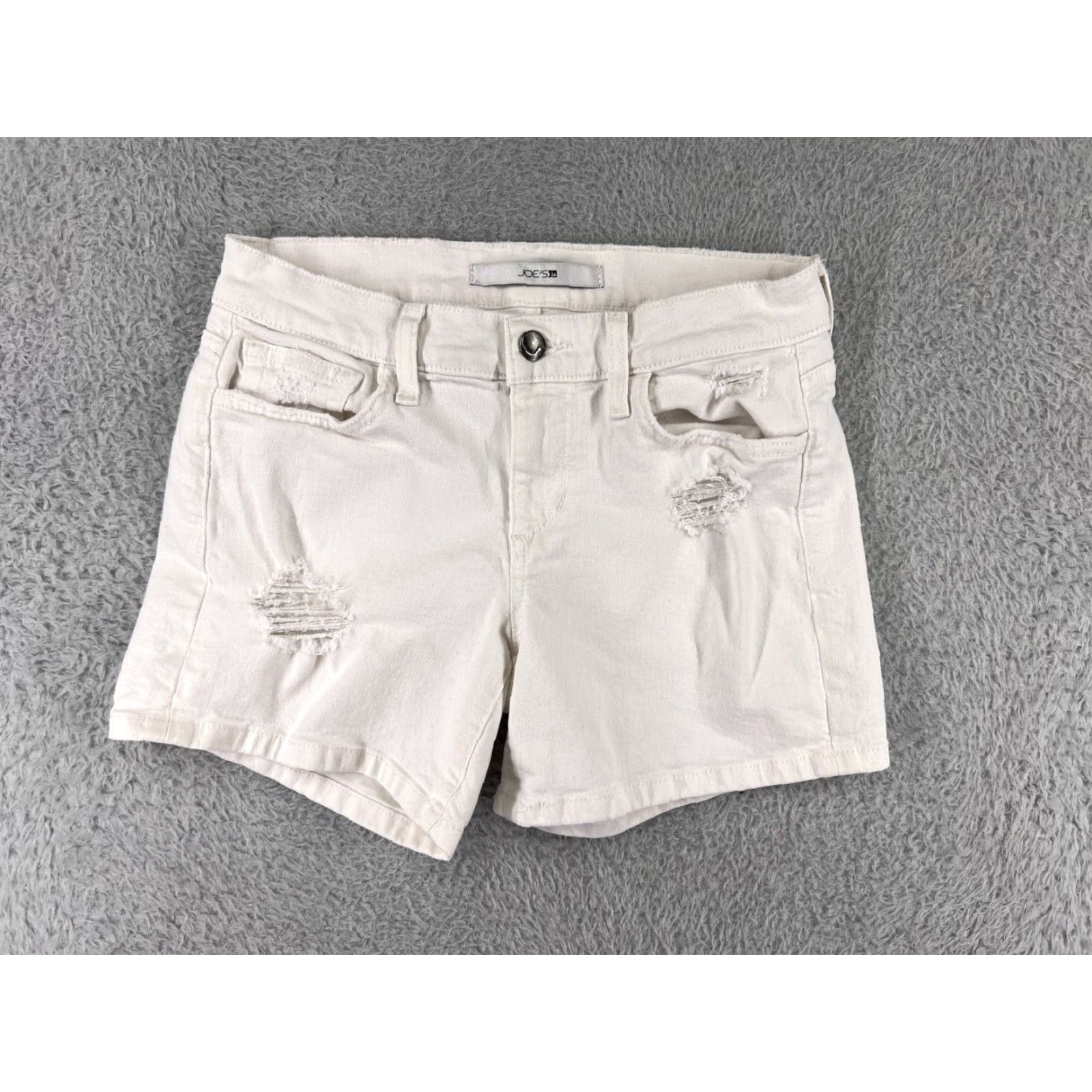 Vintage Joes Jeans Shorts Womens 25 White Distressed Cotton Blend Stretch Pockets 26x4 Size 34" / US 12 / IT 48 - 2 Thumbnail