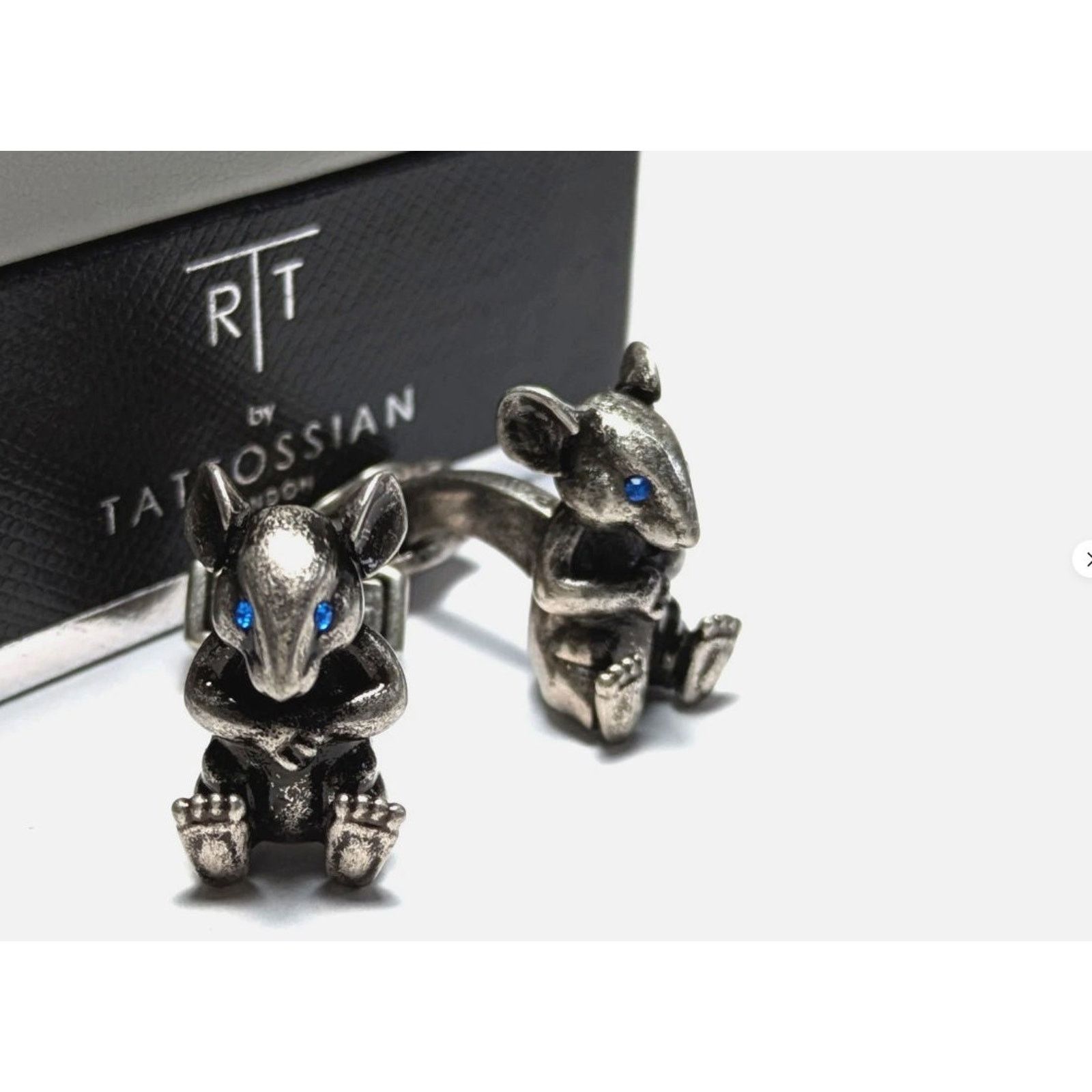Tateossian $425 NIB Tateossian Cufflinks Mouse Blue Eye Antique Silver Size ONE SIZE - 1 Thumbnail