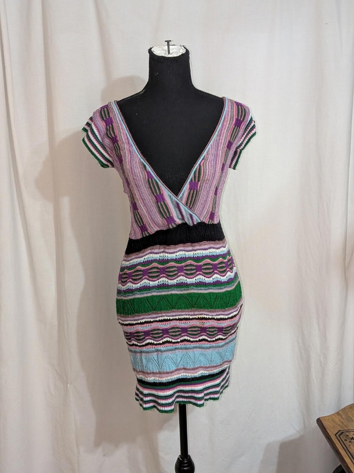 Live Mechanics VTG Y2K LIV Boho Multicolored Striped Crochet Mini Dress M Size M / US 6-8 / IT 42-44 - 1 Thumbnail