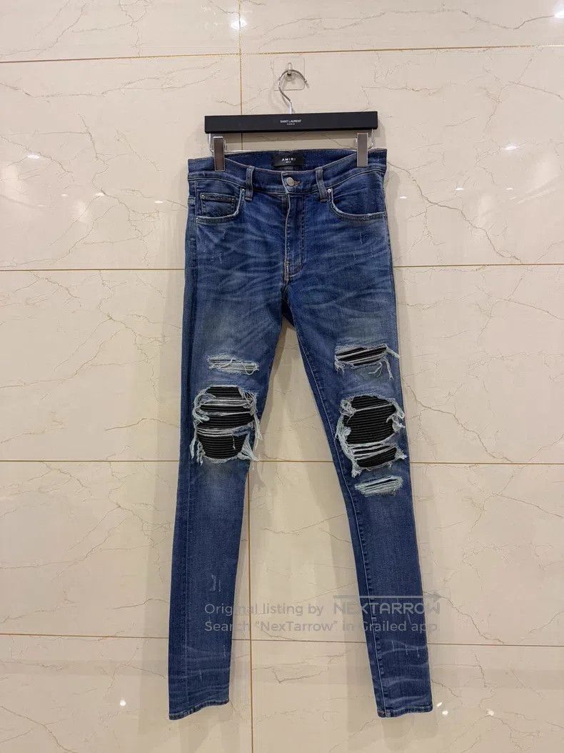 Amiri Amiri Blue Patch Leather Denim Jeans Size US 29 - 1 Thumbnail