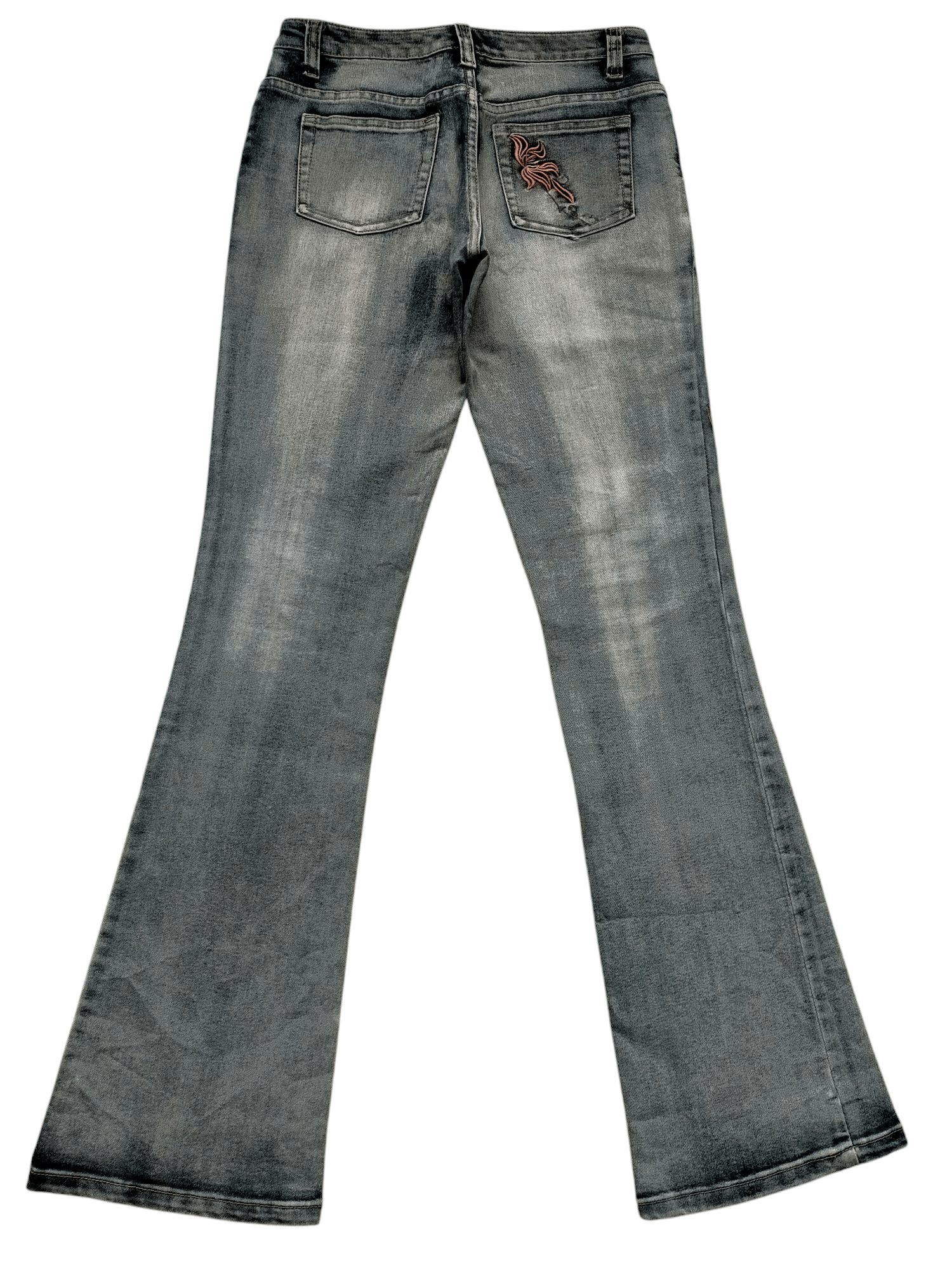Japanese Brand Flare Jeans Embroidered floral Low rise Stretch Denim Size US 30 / EU 46 - 2 Thumbnail