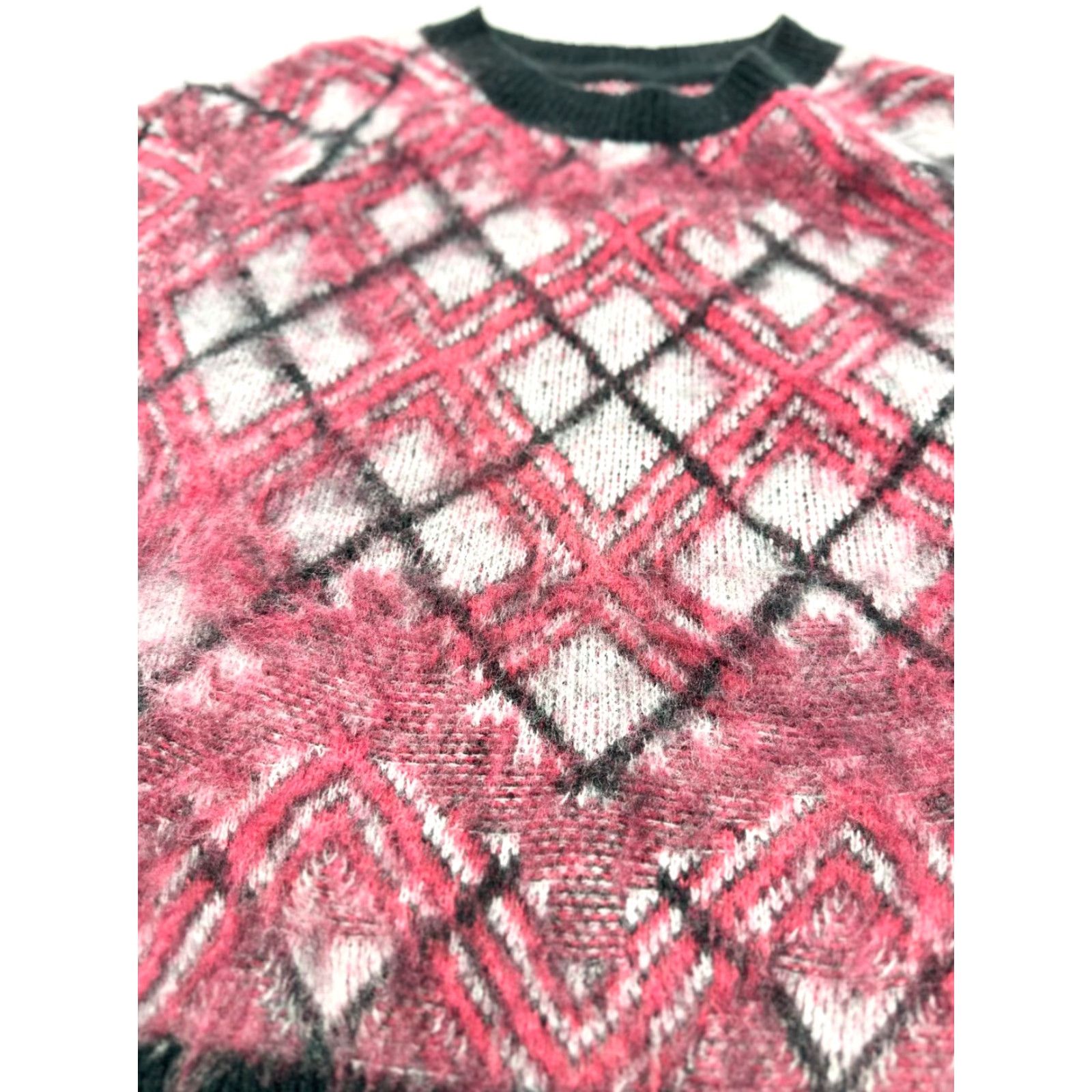 Vintage Pilcro Sweater Womens Small Pink Black Acrylic Short Sleeve Lattice Bethesda Row Size S / US 4 / IT 40 - 6 Thumbnail