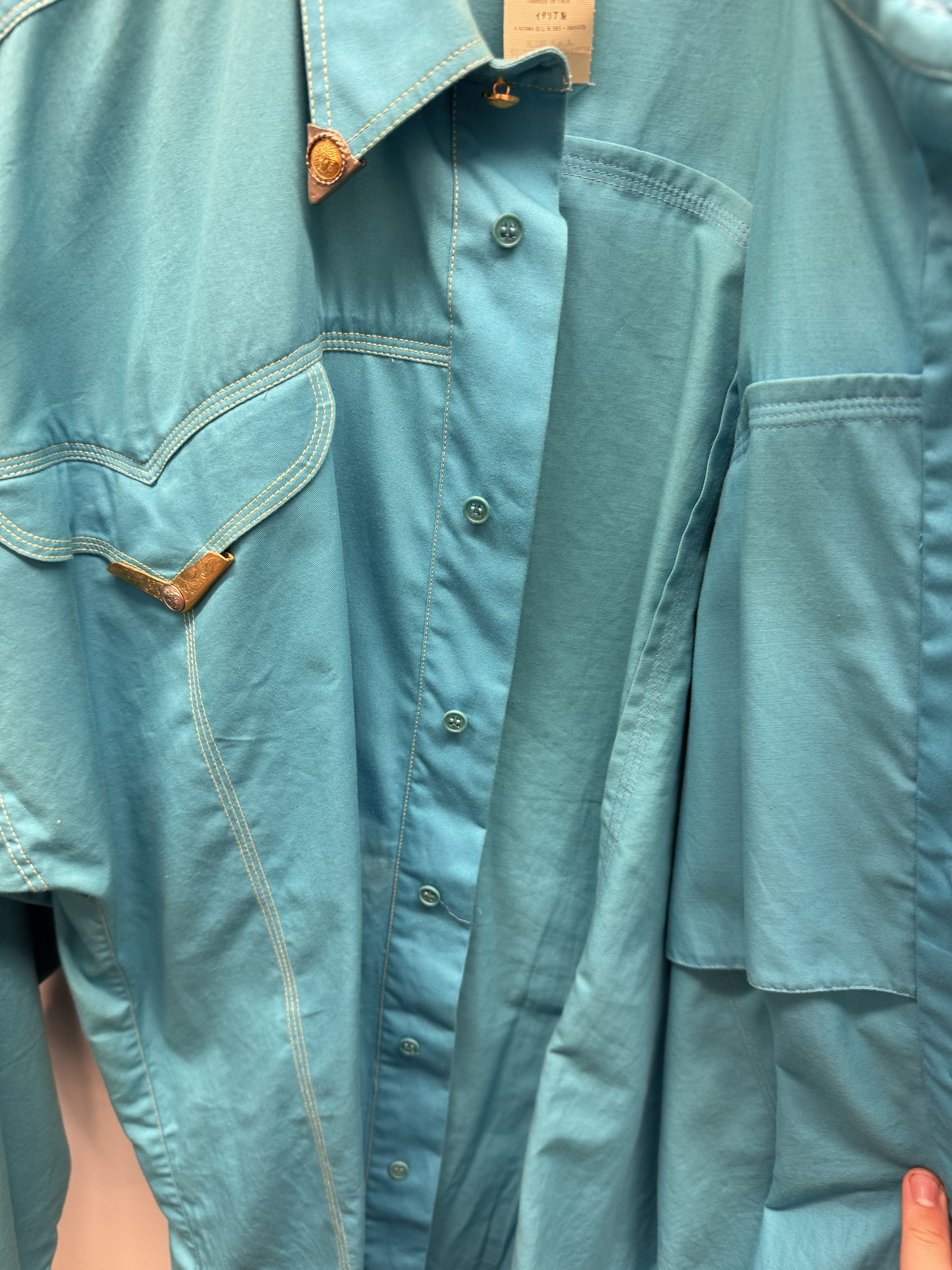 Versace Vintage Gianni Versace Turquoise Western Shirt Medusa Size US M / EU 48-50 / 2 - 6 Thumbnail
