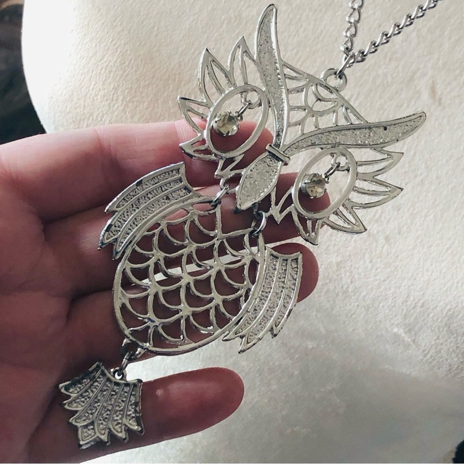 Vintage Vintage 70s Sarah Coventry large silver owl necklace Size ONE SIZE - 3 Thumbnail