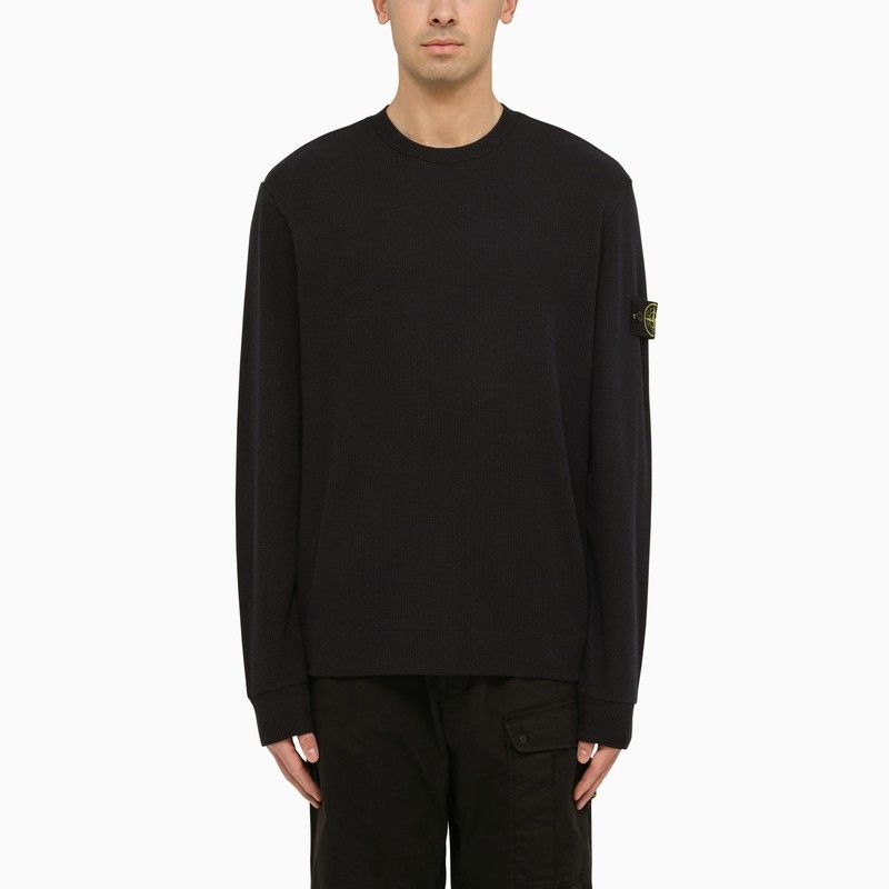 image of Stone Island Navy Blue Crew-Neck Sweater With Logo, Men's (Size 2XL)