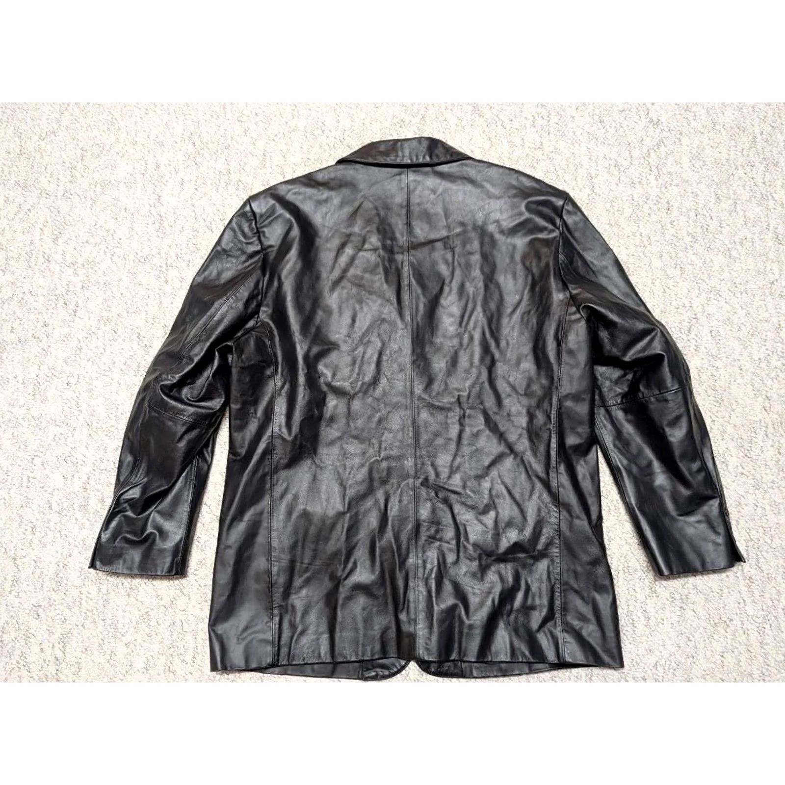 Gap VINTAGE GAP blazer Jacket Men 2XL 50 Black Leather Cowhide Long Notch Three-Button Blazer 1990s Size 48R - 2 Thumbnail