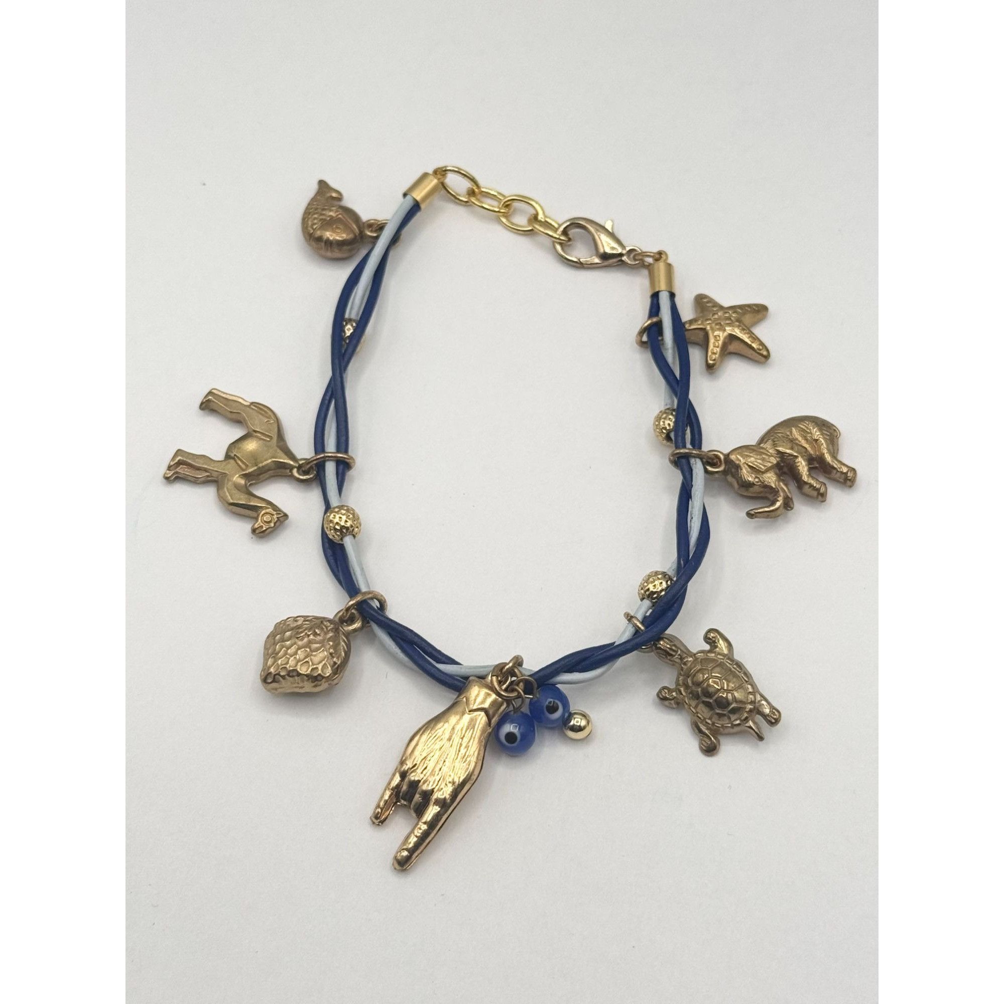 Vintage Braided two tone blue leather charm bracelet Size ONE SIZE - 6 Thumbnail