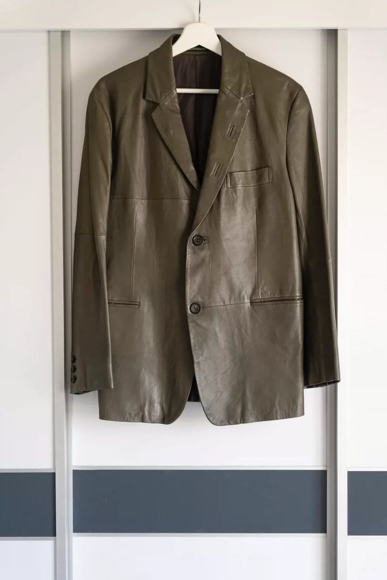 Yohji Yamamoto Yohji Yamamoto Yohji Yamamoto Olive Green Leather Blazer Size US S / EU 44-46 / 1 - 1 Thumbnail