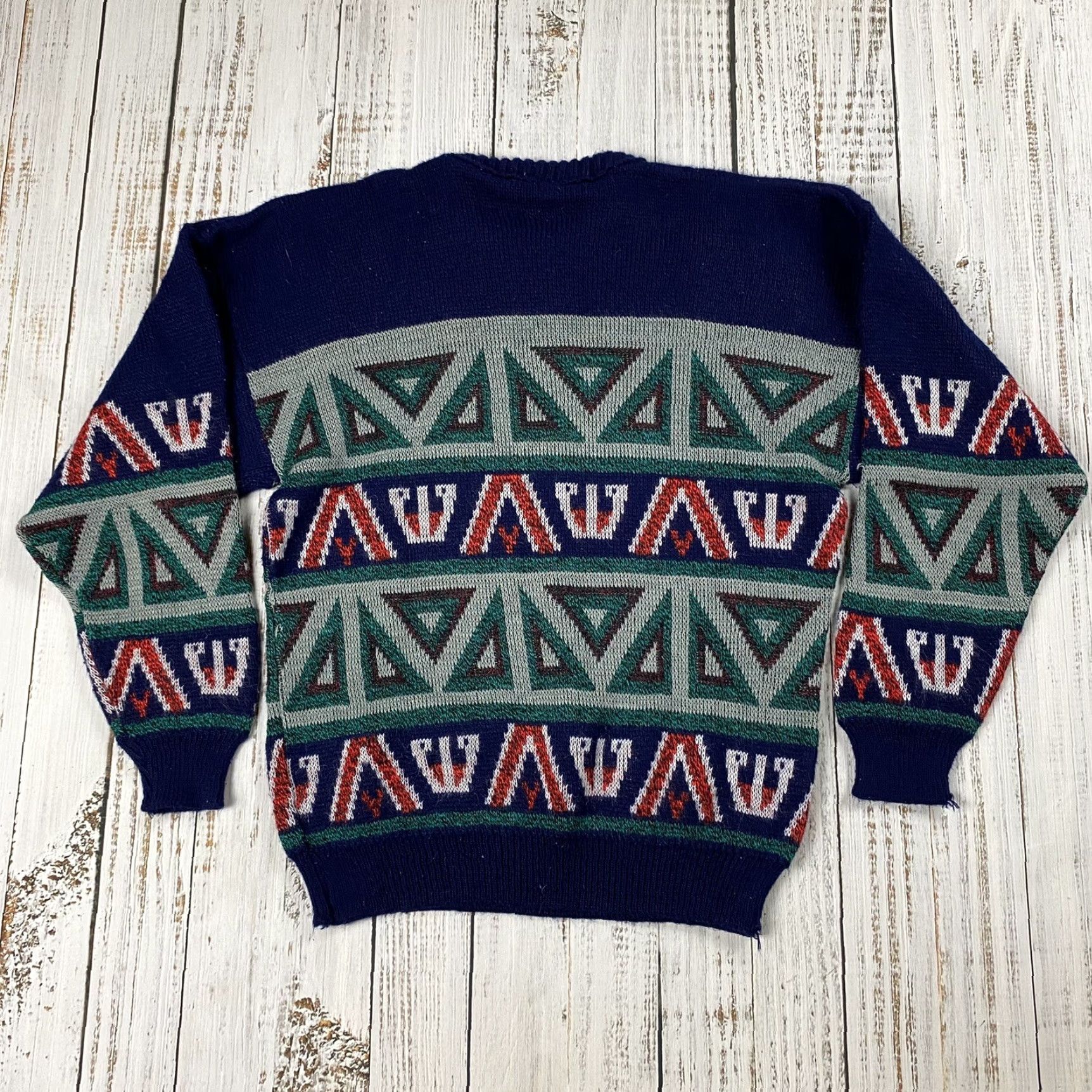 Vintage VTG Sergio Valente Mens Small Abstract Geometric Blue Fuzzy Knit Crew Neck Pullover Sweater 80s Size US S / EU 44-46 / 1 - 5 Thumbnail
