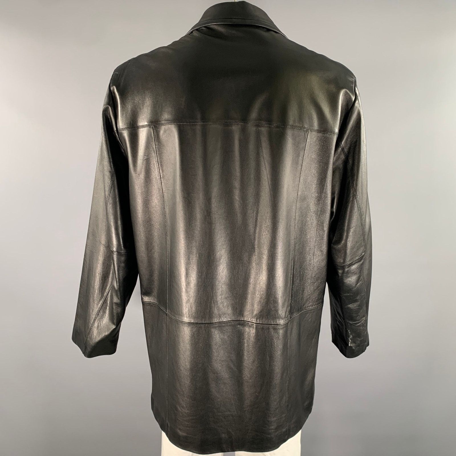 Jhane Barnes JHANE BARNES Size XXL Black Leather Double Breasted Coat Size US XXL / EU 58 / 5 - 4 Thumbnail