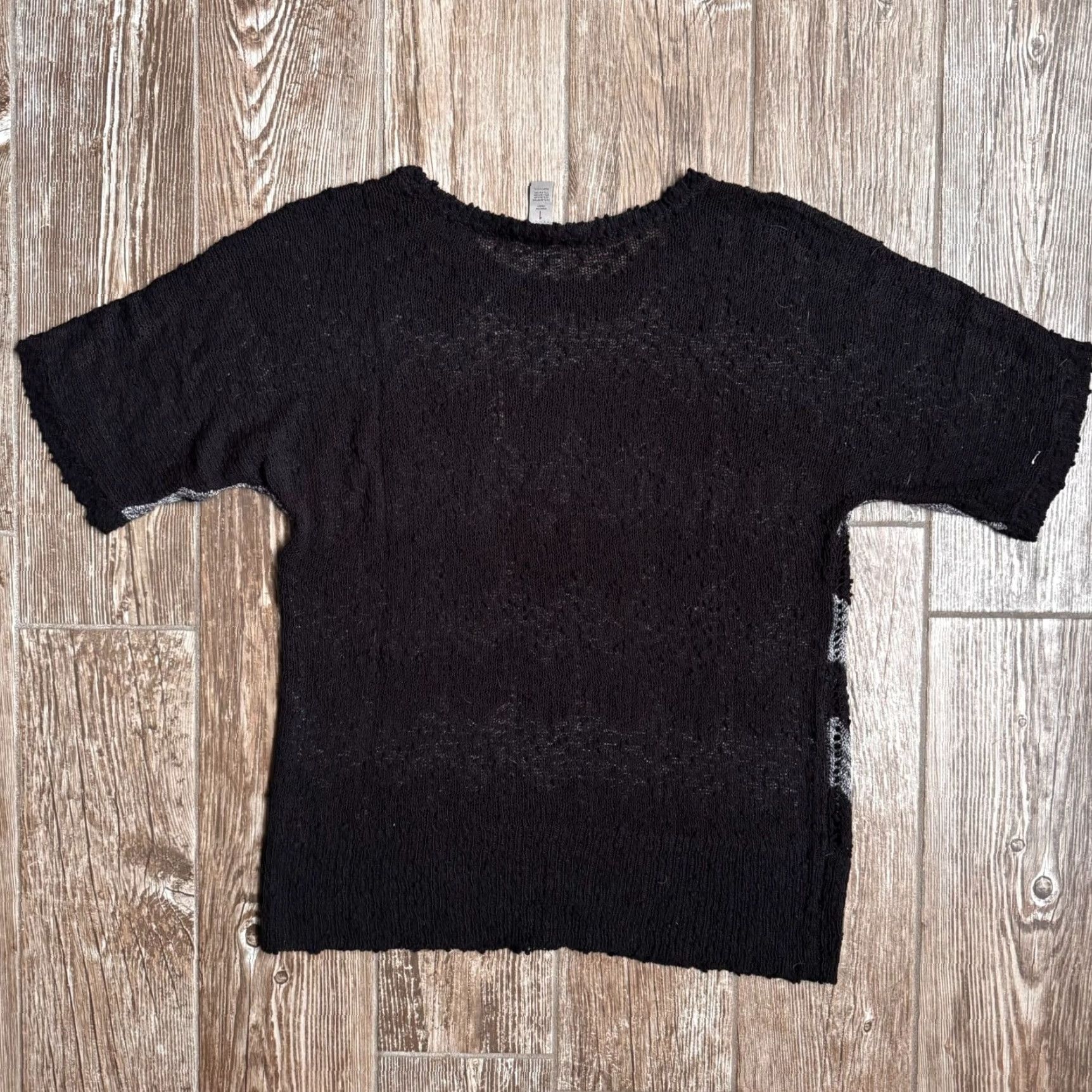 Vintage Chicos Open Knit Sweater Womens Chevron Black Gray Textured Oversized Boxy Goth Shirt Pullover Knit Open-Knit M Black Womens 1990s Size M / US 6-8 / IT 42-44 - 7 Thumbnail