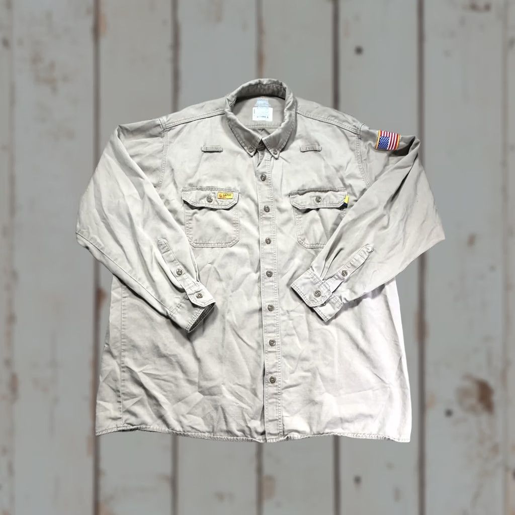 Vintage LAPCO FR Shirt Mens 2XLT Beige Twill Flame Resistant Long Sleeve Workwear Size US XXL / EU 58 / 5 - 1 Thumbnail