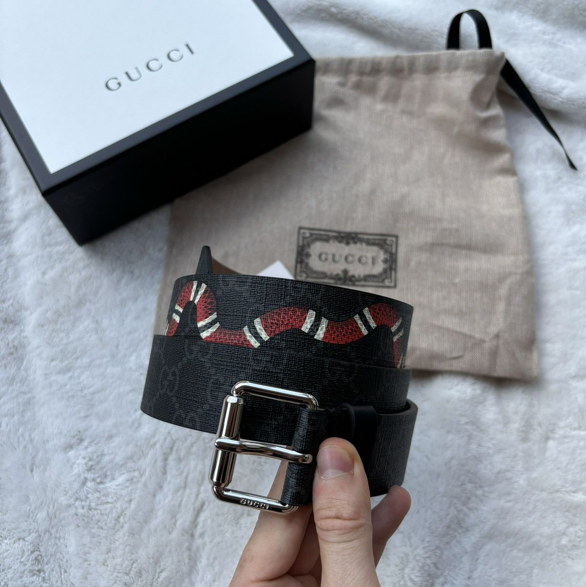 Gucci Gucci Black GG Supreme King Snake Belt Size 32 - 1 Thumbnail