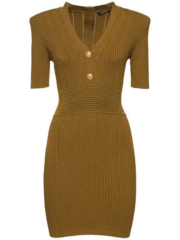 Balmain o1y0525 Mini Dress in Military Green Size L / US 10 / IT 46 - 1 Thumbnail