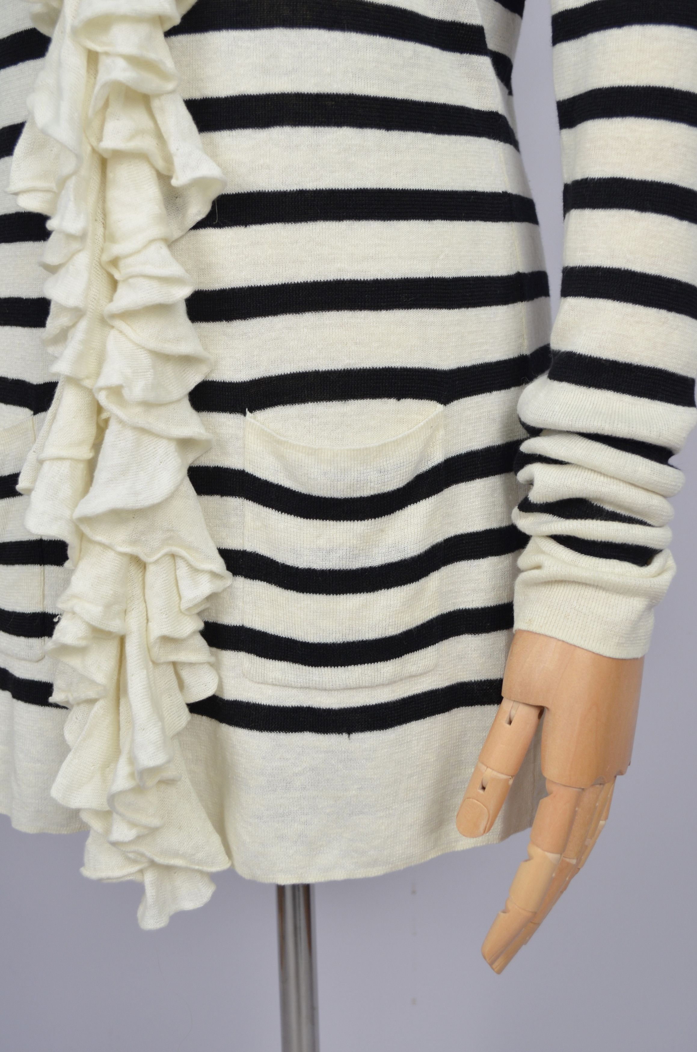 Ralph Lauren 100% Linen Knit Ribbed Trim Ruffled Cardigan