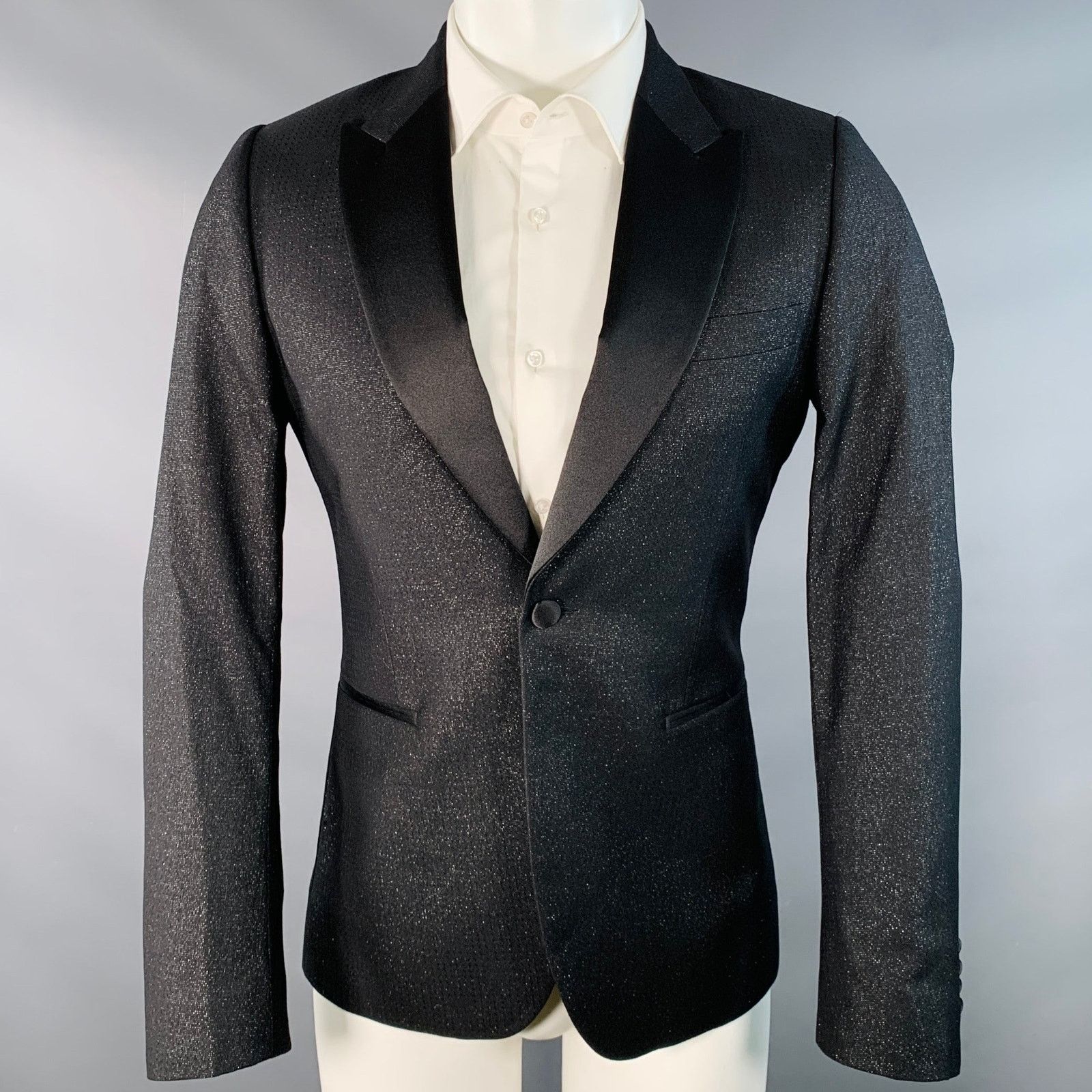 Paul Smith Black Metallic Wool Blend Peak Lapel Single Button Sport Size 38R - 1 Thumbnail