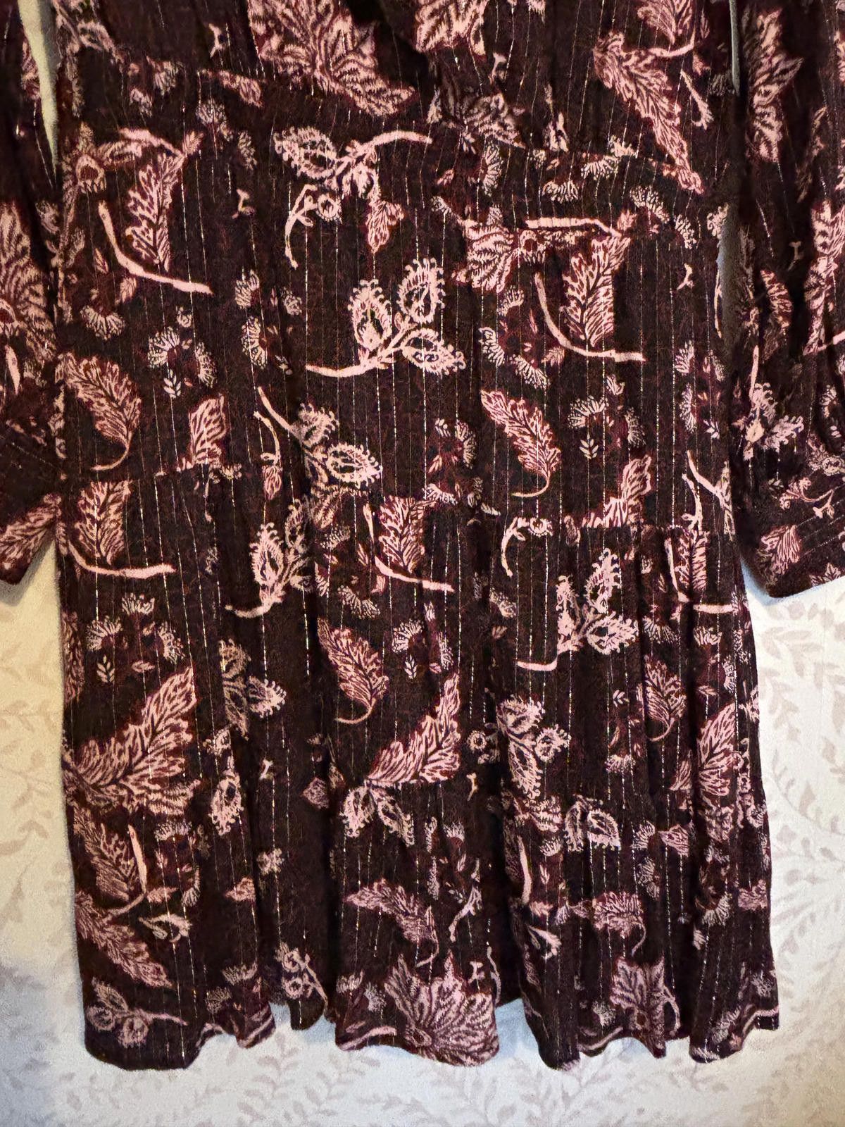 Nordstrom NWT Long Sleeve Floral Print Bow Lurex Dress Size M / US 6-8 / IT 42-44 - 3 Thumbnail