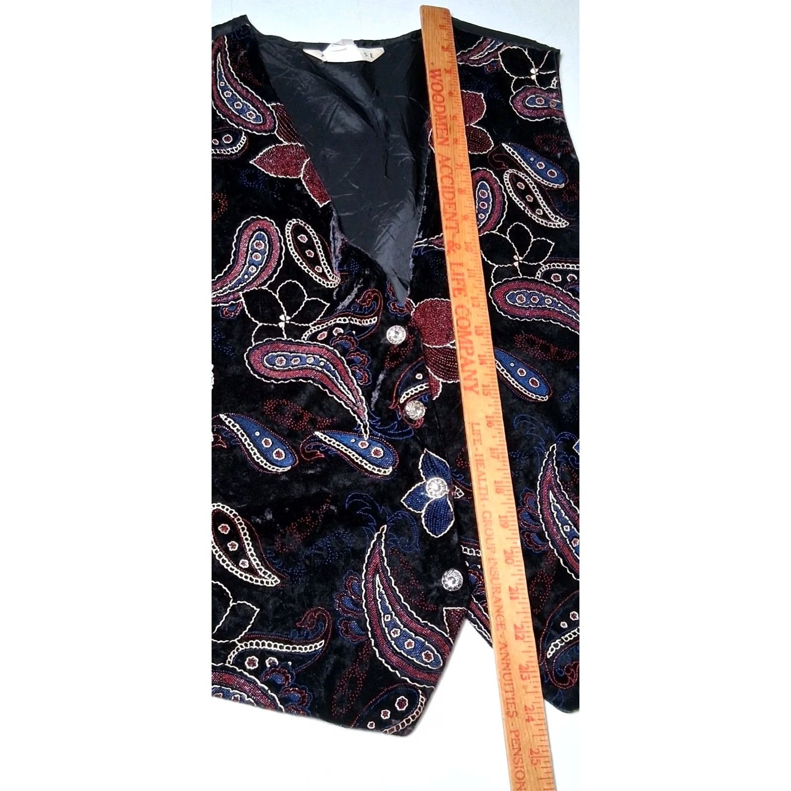 Velvet VINTAGE Melrose Vest Women's Velvet Floral Paisley Boho 1990s Large L Sleeveless Button V-Neck Black Size L / US 10 / IT 46 - 5 Thumbnail