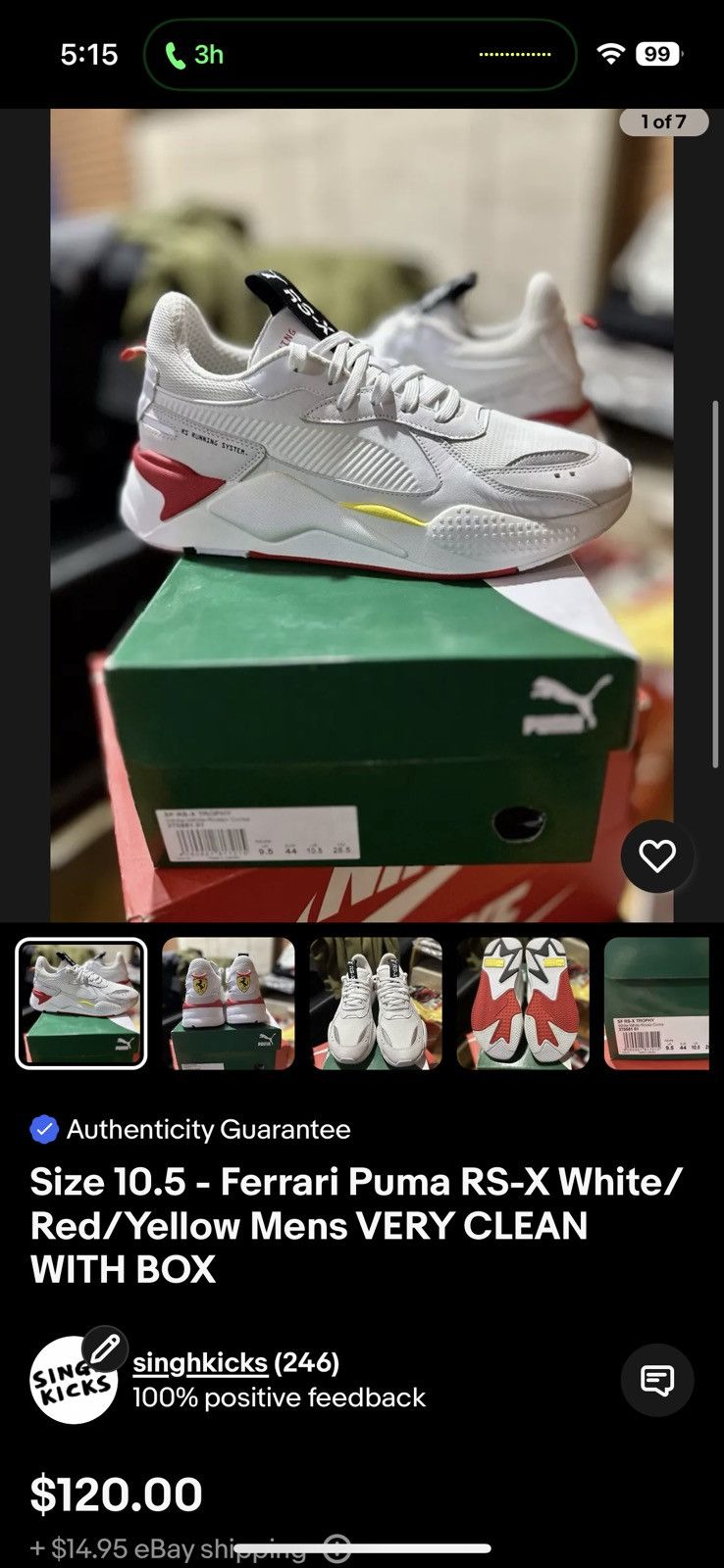 Ferrari × Puma Size 10.5 - Ferrari Puma RS-X White/ Red/Yellow Mens CLEAN Size US 10.5 / EU 43-44 - 6 Thumbnail