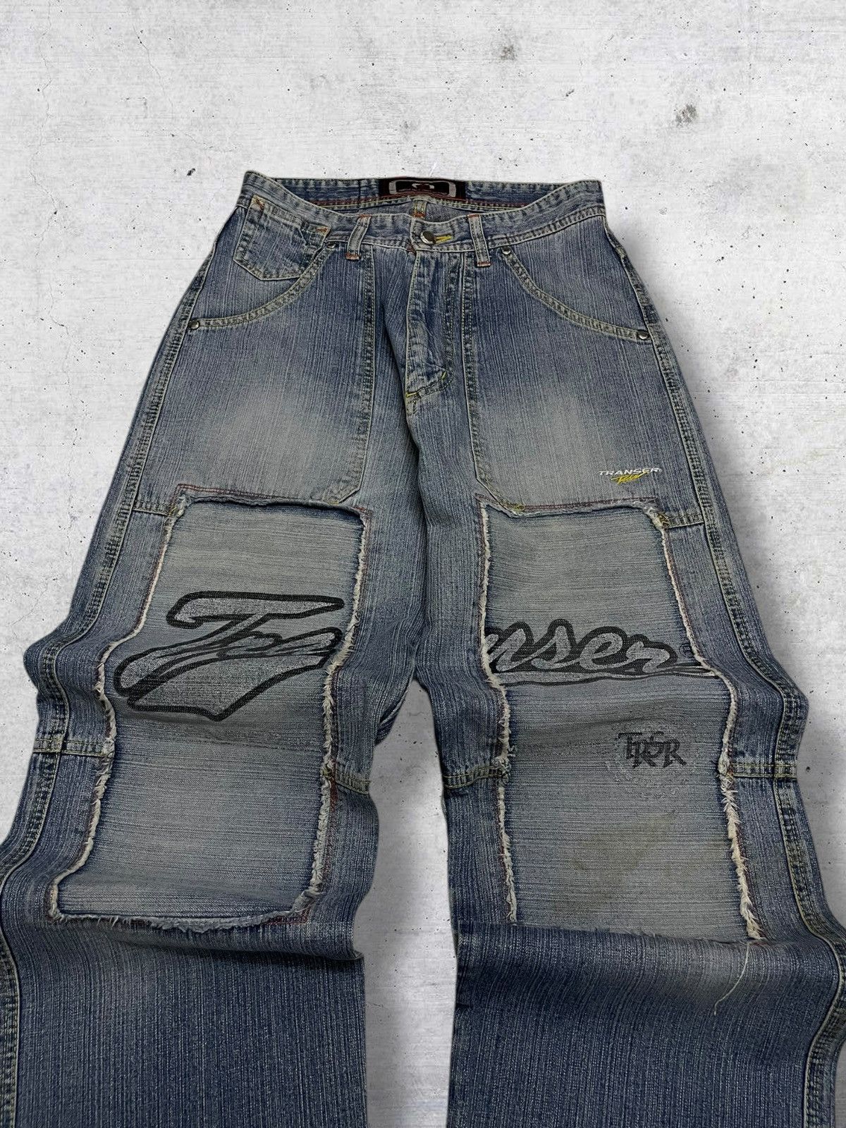 Japanese Brand VINTATE TRANSER Y2K JAPAN DESIGNER BAGGY DOUBLE KNEE DENIM Size US 28 / EU 44 - 4 Thumbnail