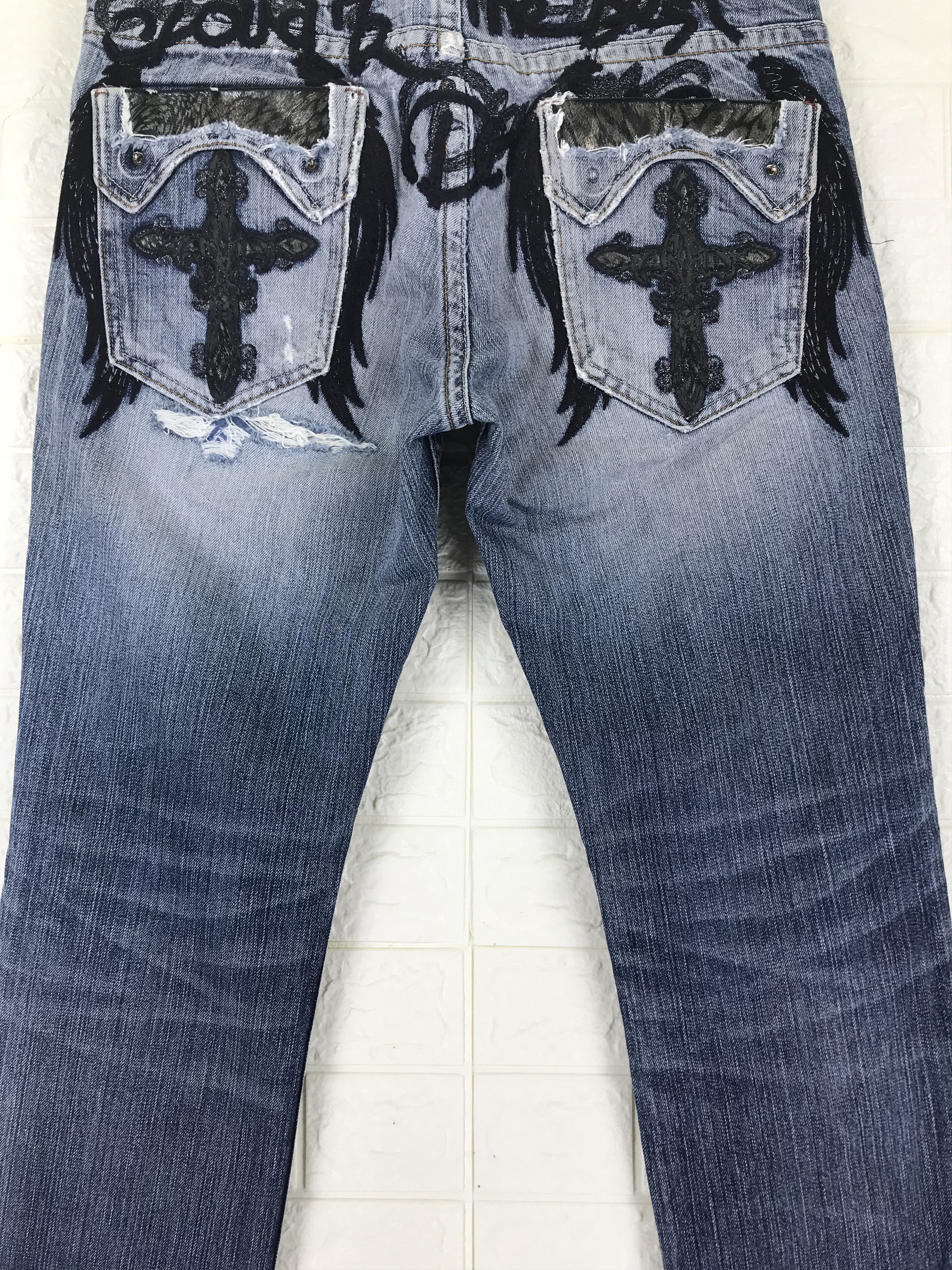 Beauty Beast Vintage Japanese Cloud 72 Black Cross Embroidered Jeans Size US 34 / EU 50 - 3 Thumbnail