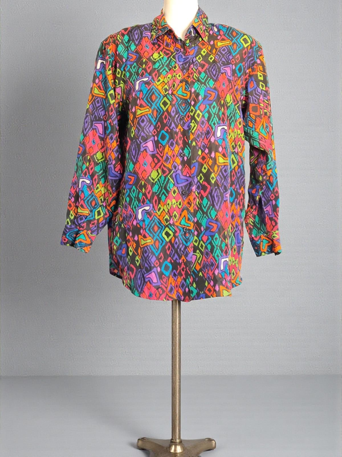 Other Capezio 100% Silk Multicolor Geometric Print Shirt Size S Size S / US 4 / IT 40 - 3 Thumbnail