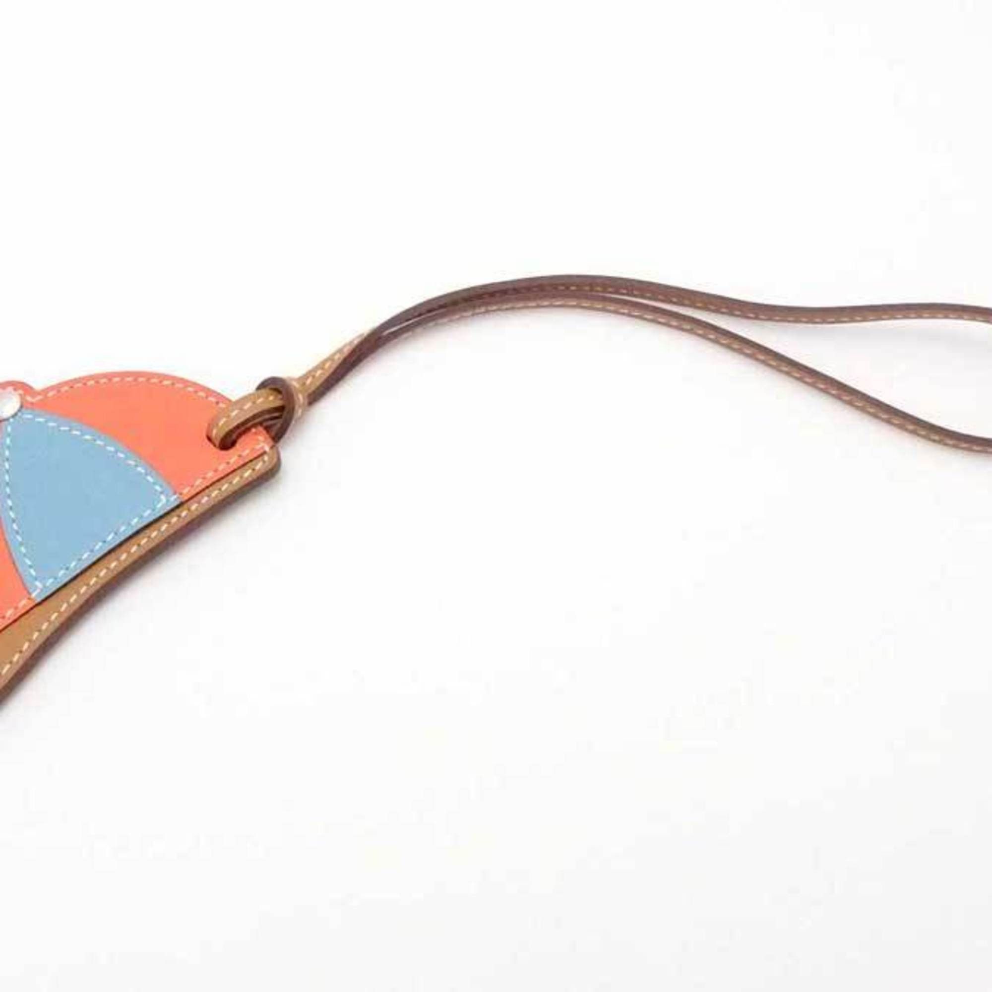 image of Hermes Charm Paddock Bombay Cap Leather Orange X Blue Brown Unisex in Black, Women's