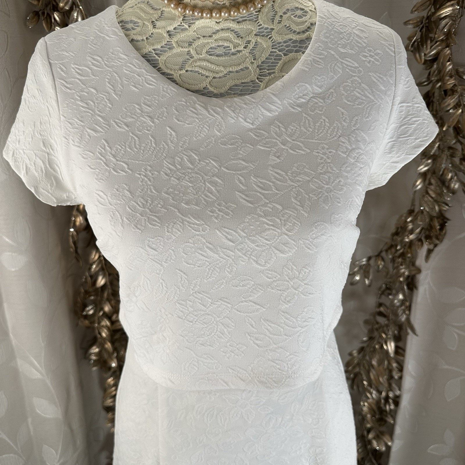 Other Hem & Thread White Jacquard Textured Fit & Flare Dress Small Size S / US 4 / IT 40 - 5 Thumbnail