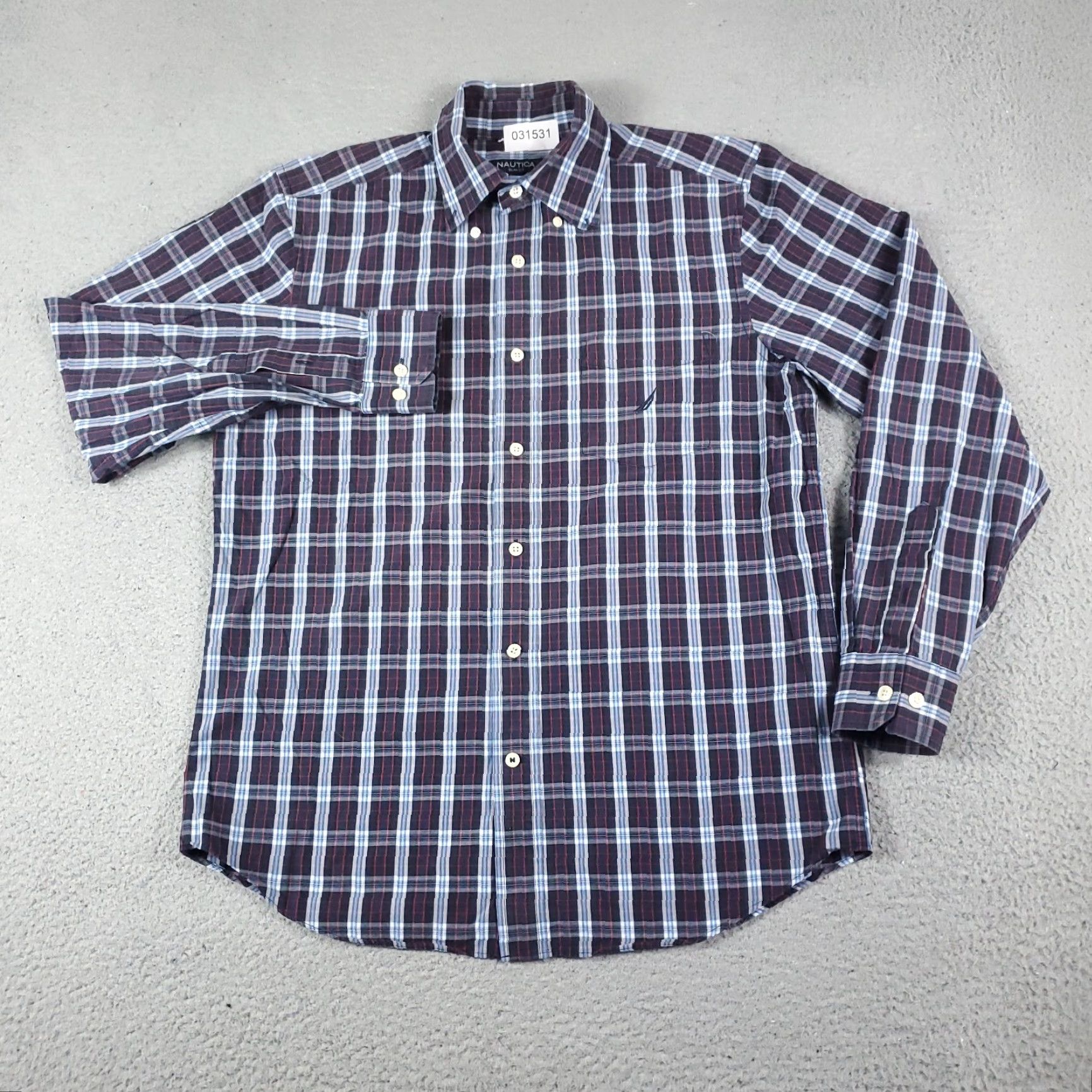 Nautica Nautica Shirt Mens Medium Blue Plaid Button-Up Long Sleeve Casual Business Formal Cotton Regular Collar Down Mens Size US M / EU 48-50 / 2 - 3 Thumbnail