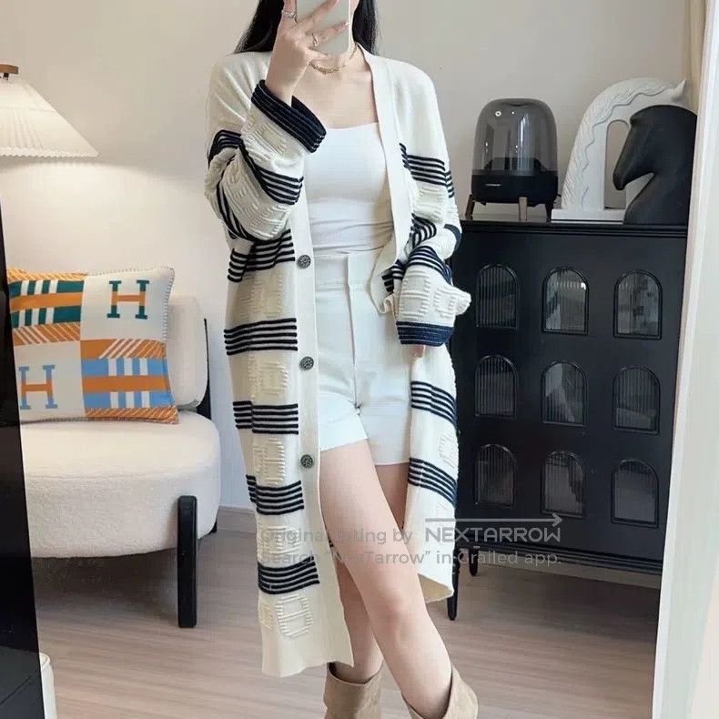 Hermes Hermes Pig Nose Striped Cashmere Cardigan Size XXS / US 00 / IT 34 - 1 Thumbnail