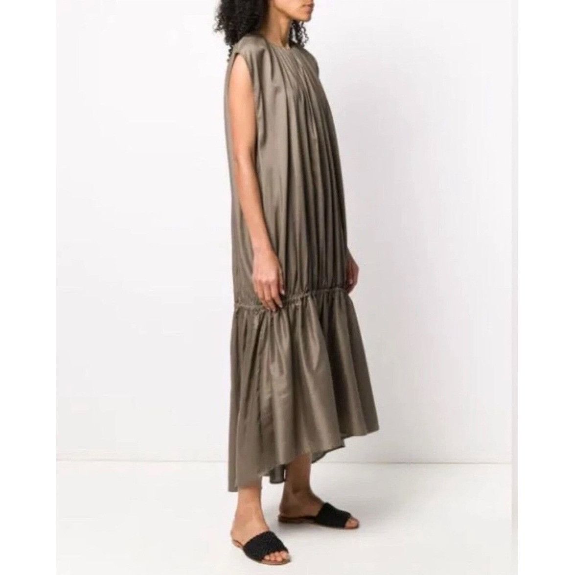 Toteme $490 Toteme L Pretoria Maxi Dress Green Drop Waist Lagenlook Size L / US 10 / IT 46 - 4 Thumbnail
