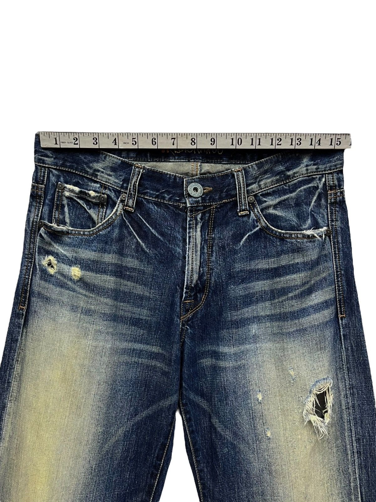 BUCKAROO 🔥Crashwash Indigo Mudmax Punk Ripped Wide Leg Flare Size US 30 / EU 46 - 15 Thumbnail