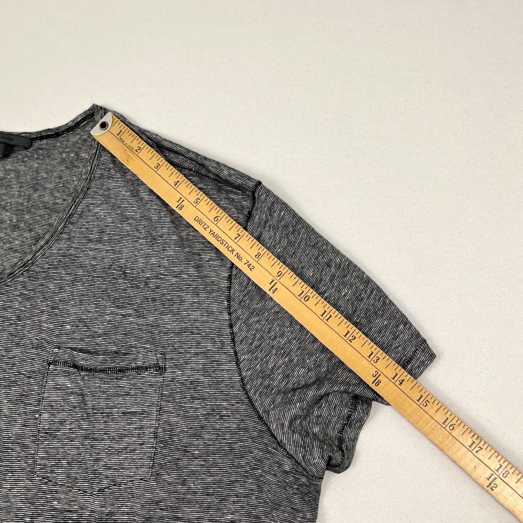 John Varvatos John Varvatos Shirt Mens XL Gray Linen Cotton Driggs V-Neck Feeder Stripe Casual Size US XL / EU 56 / 4 - 5 Thumbnail