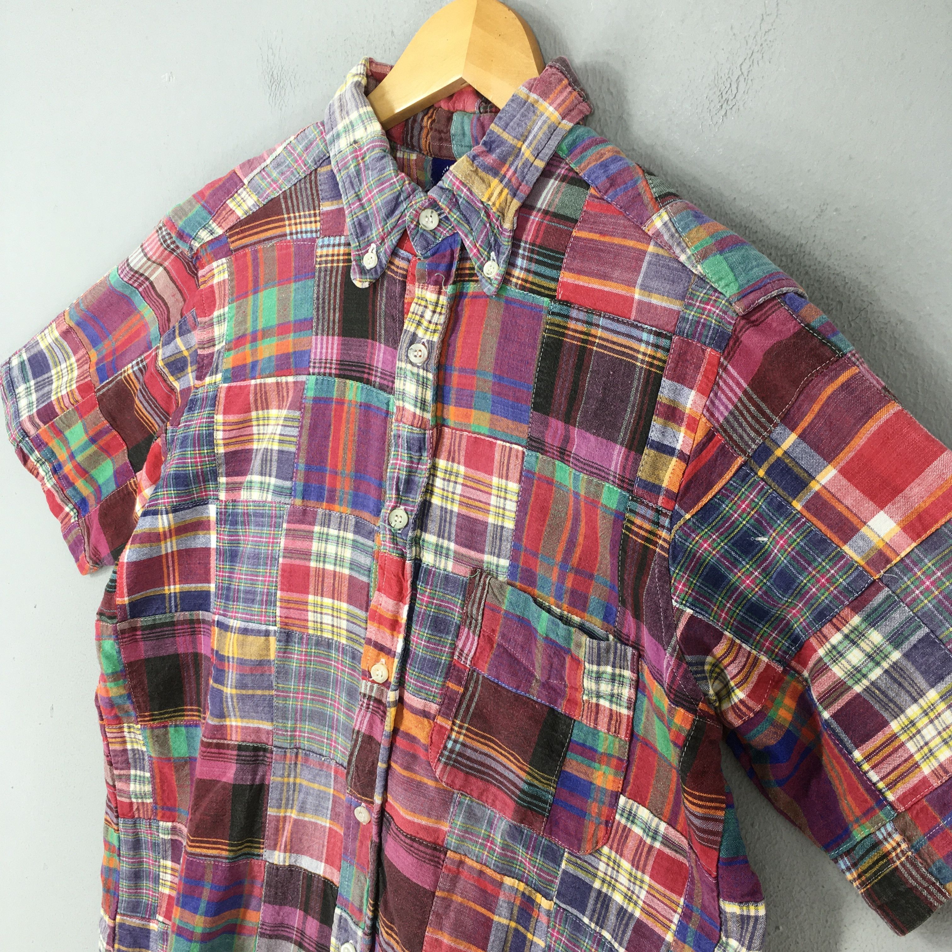 Hang Ten Vintage 90's Hang Ten Patchwork Checkered Shirt Medium Size US M / EU 48-50 / 2 - 3 Thumbnail