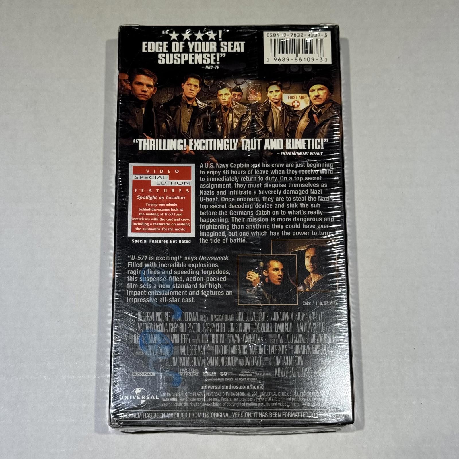 Universal Studios U-571 Special Edition VHS SEALED 2001 Print RARE Hype Size ONE SIZE - 2 Thumbnail