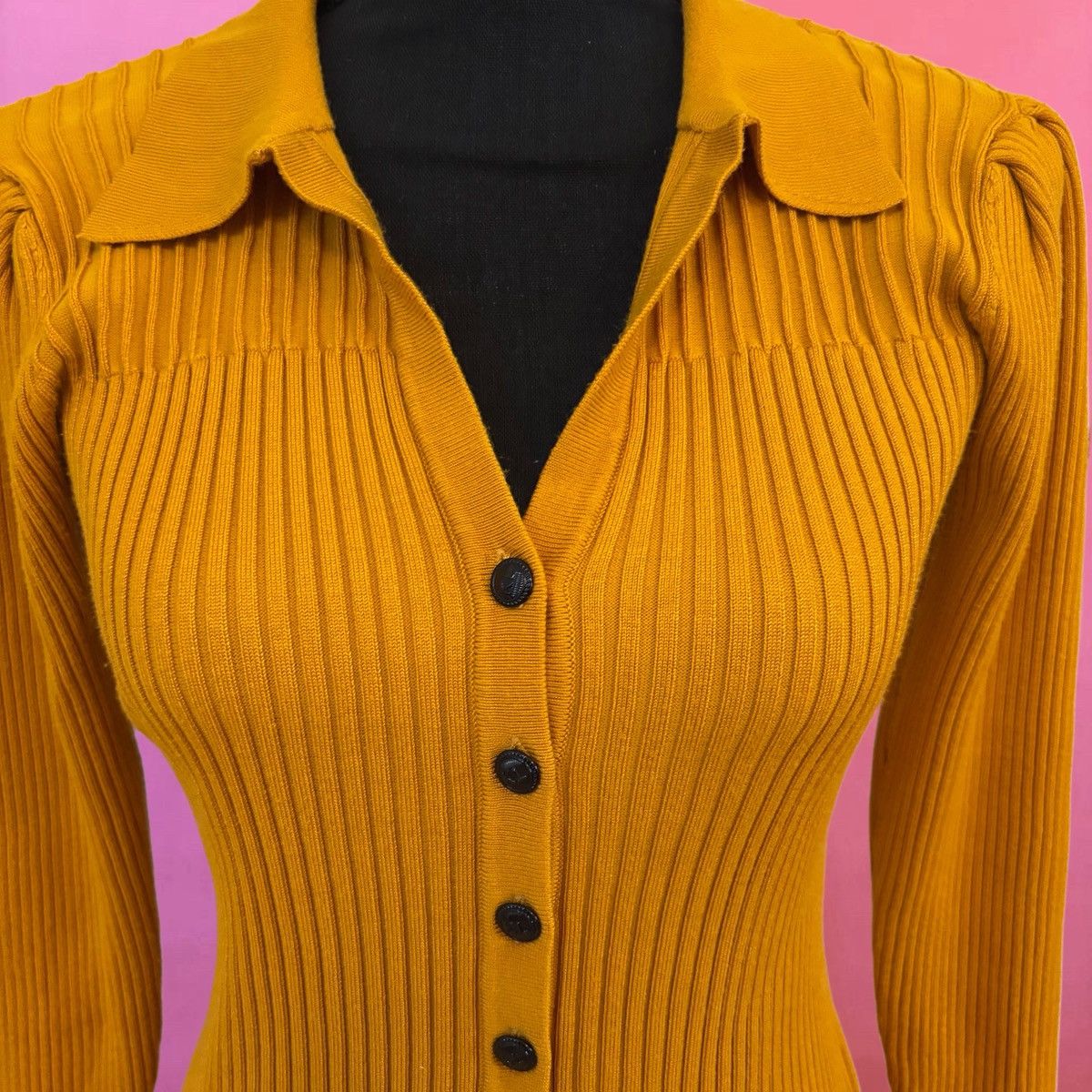 Karl Lagerfeld Karl Lagerfeld Paris Yellow Ribbed Collar Blouse - XS Size XS / US 0-2 / IT 36-38 - 2 Thumbnail