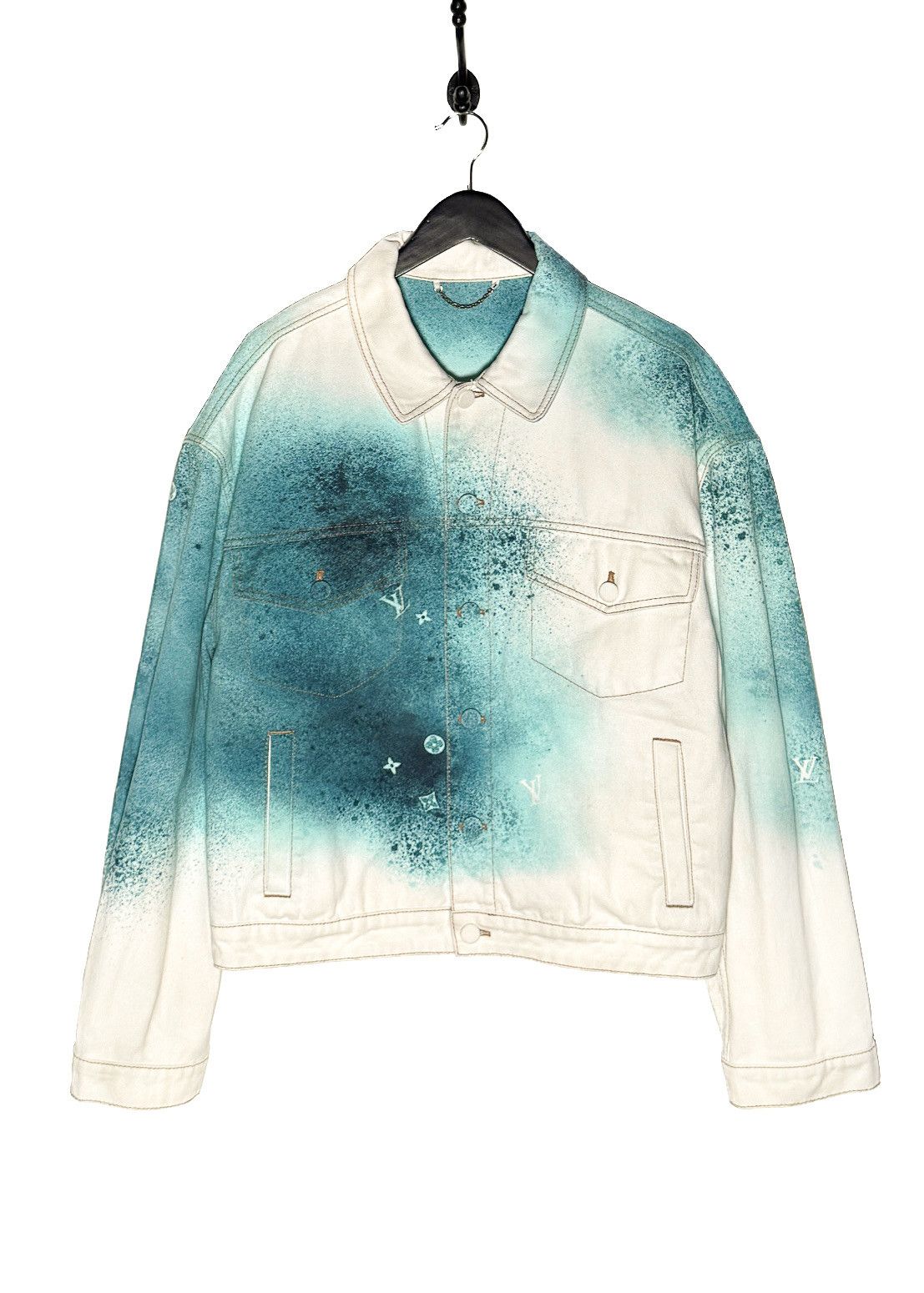 Louis Vuitton Louis Vuitton SS23 Turquoise Spray LV White Denim Jacket Size US L / EU 52-54 / 3 - 1 Thumbnail