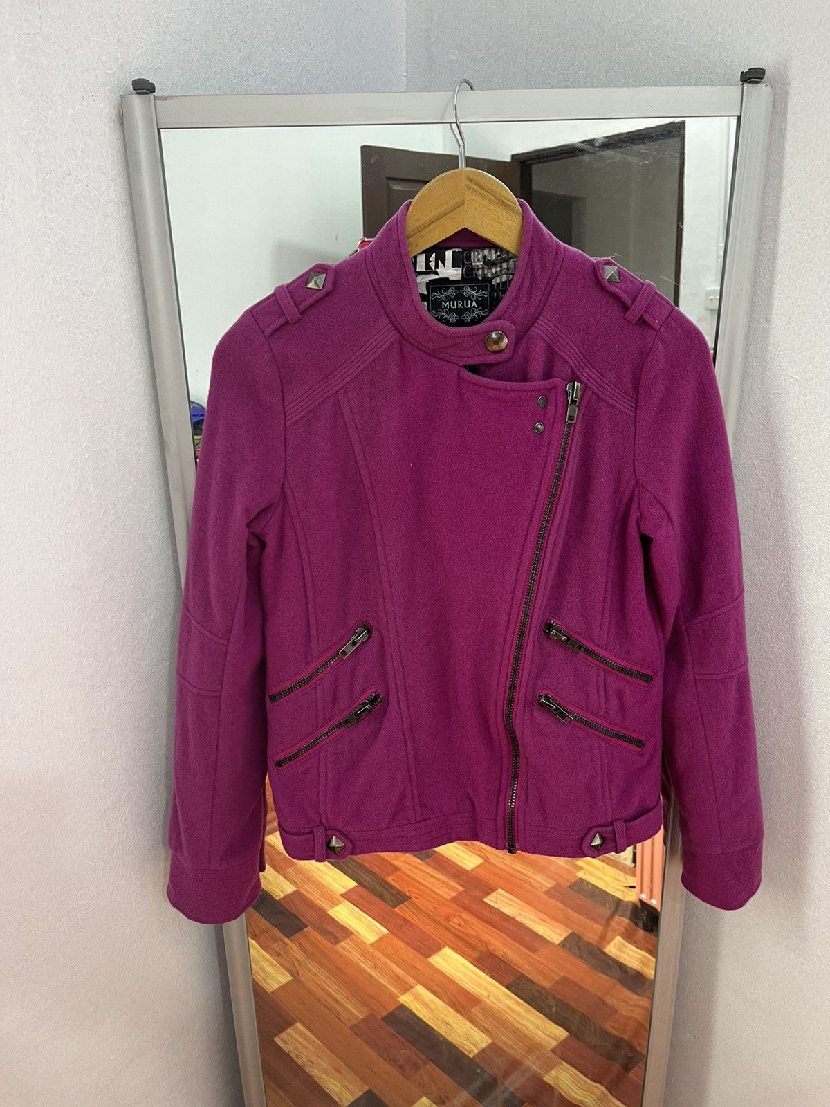 Japanese Brand MURUA Wool Biker Jacket Pink Studded Moto Japan Size S / US 4 / IT 40 - 7 Thumbnail