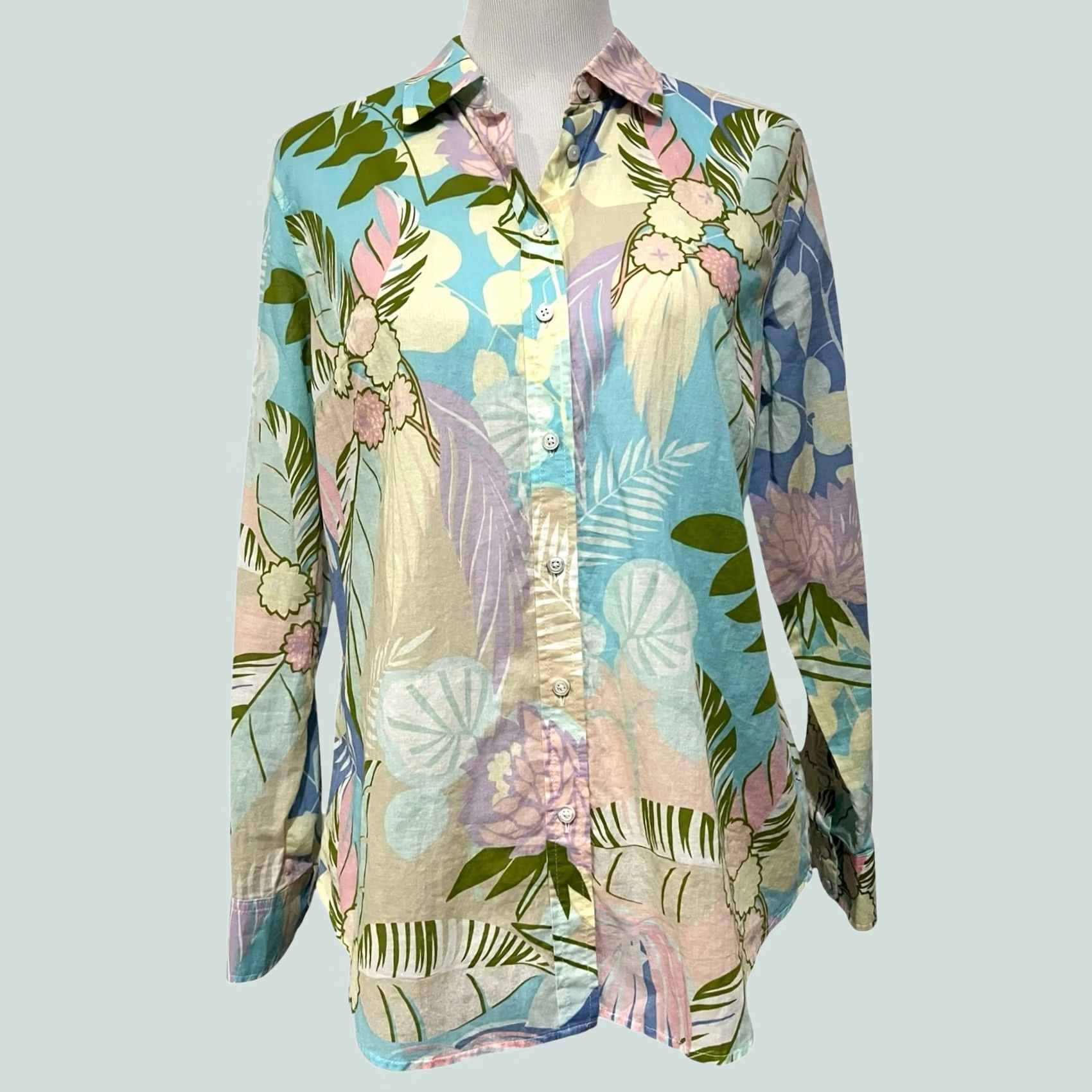 Talbots Talbots Button Up Shirt Sz M Cotton Pastel Floral Print Lightweight 100% Cotton Blouse Womens Size 1X Short Sleeve? Size XL / US 12-14 / IT 48-50 - 1 Thumbnail