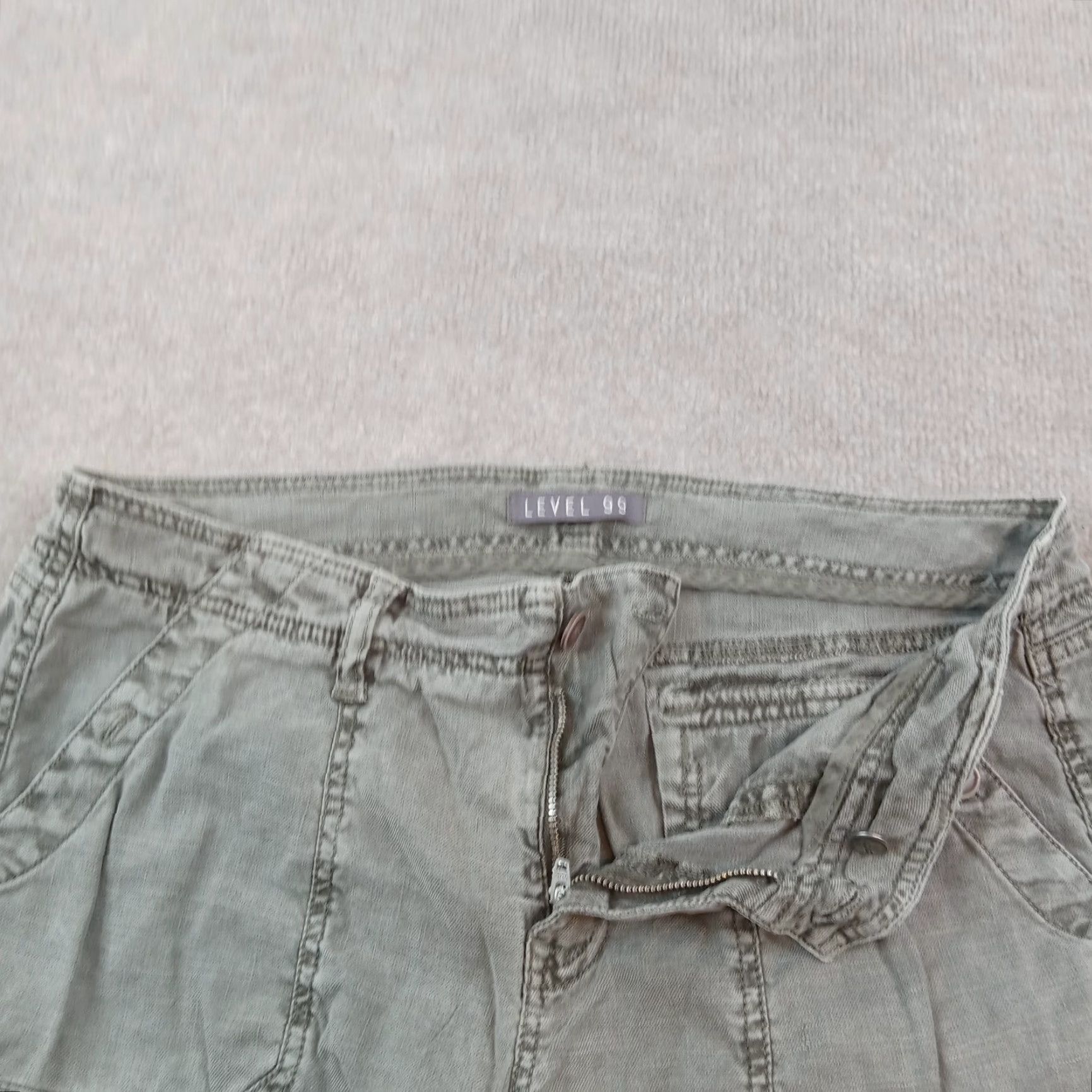 Anthropologie Level 99 Green Linen Cargo Pants Women's 32 Cropped Stretch Size 24" / US 00 / IT 34 - 6 Thumbnail