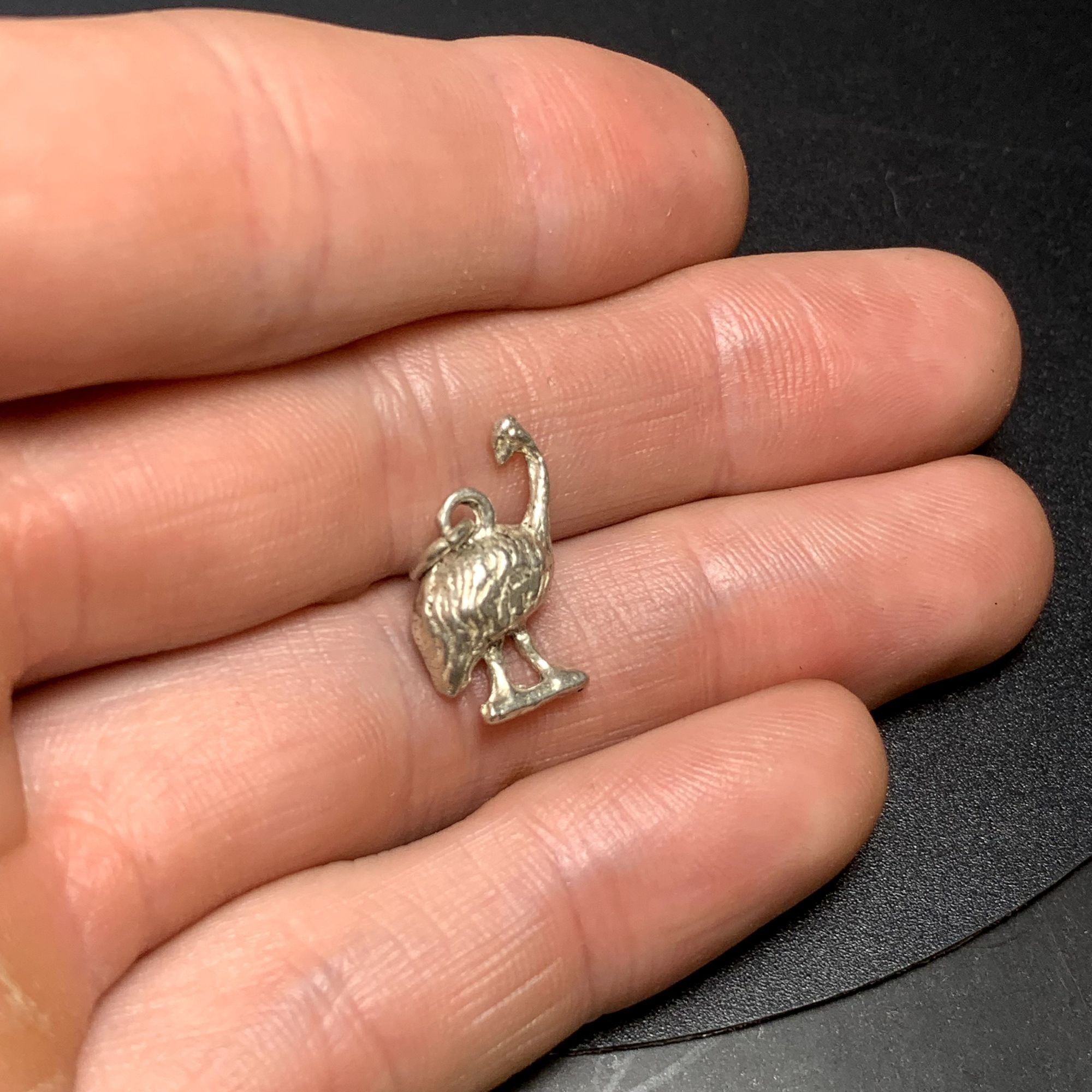 Other VTG Solid Sterling Silver 925 Textured Ostrich Dangle Charm Size ONE SIZE - 3 Thumbnail