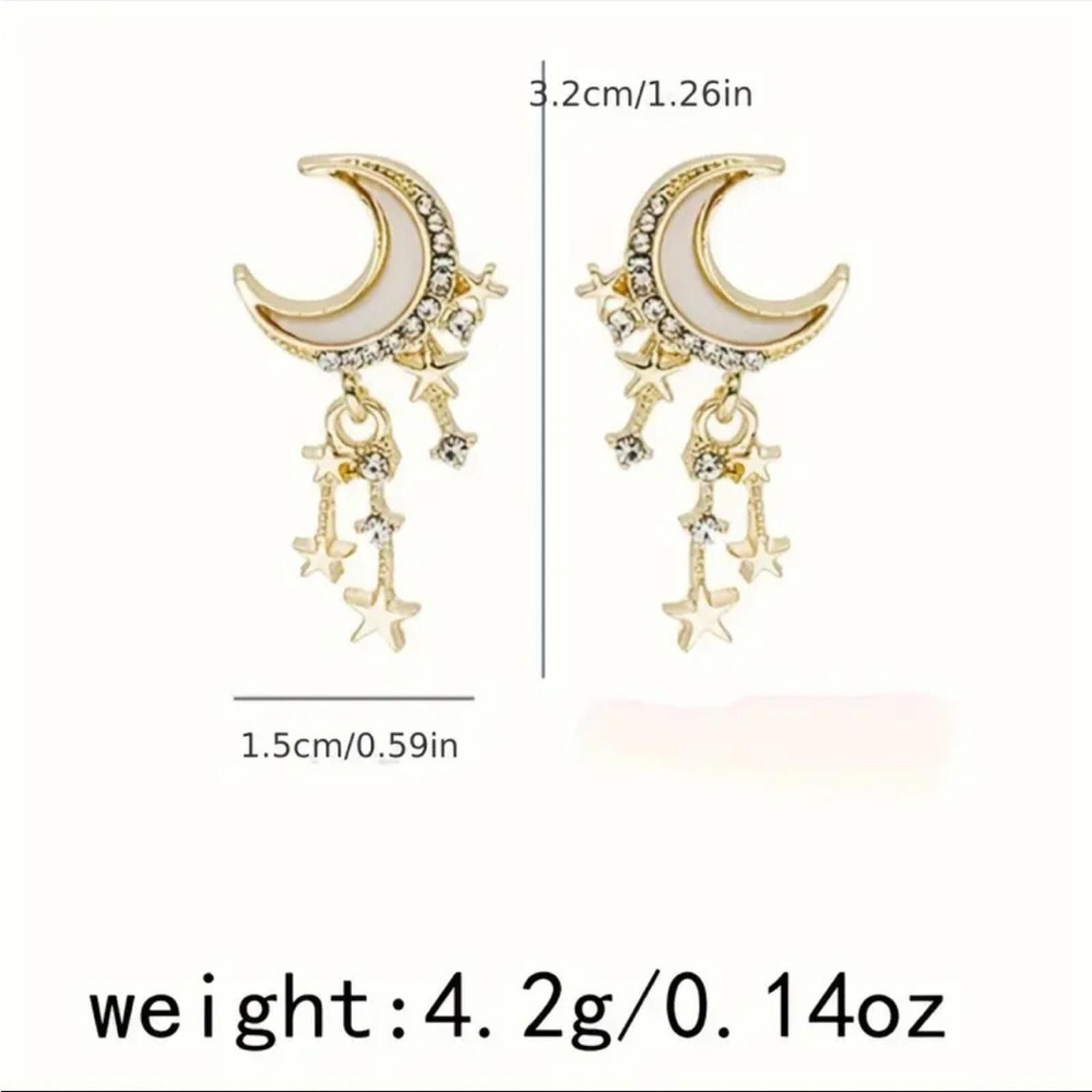 Designer Gold Crescent Moon and Star Earrings Celestial Size ONE SIZE - 5 Thumbnail