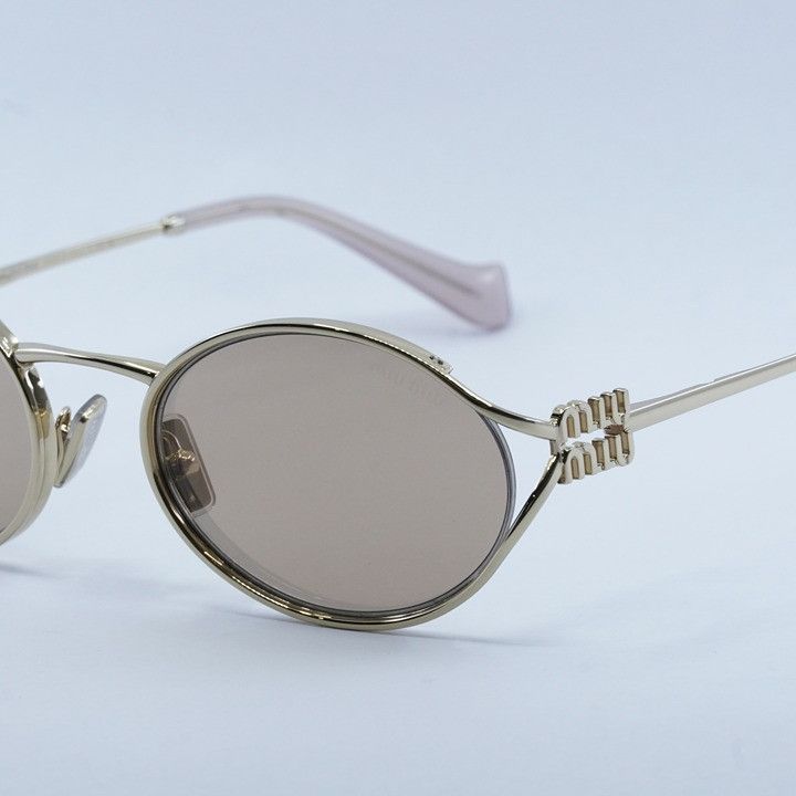 Miu Miu Miu Miu MU52YS ZVN20F Sunglasses Pale Gold Oval Frame, Pink Size ONE SIZE - 5 Thumbnail