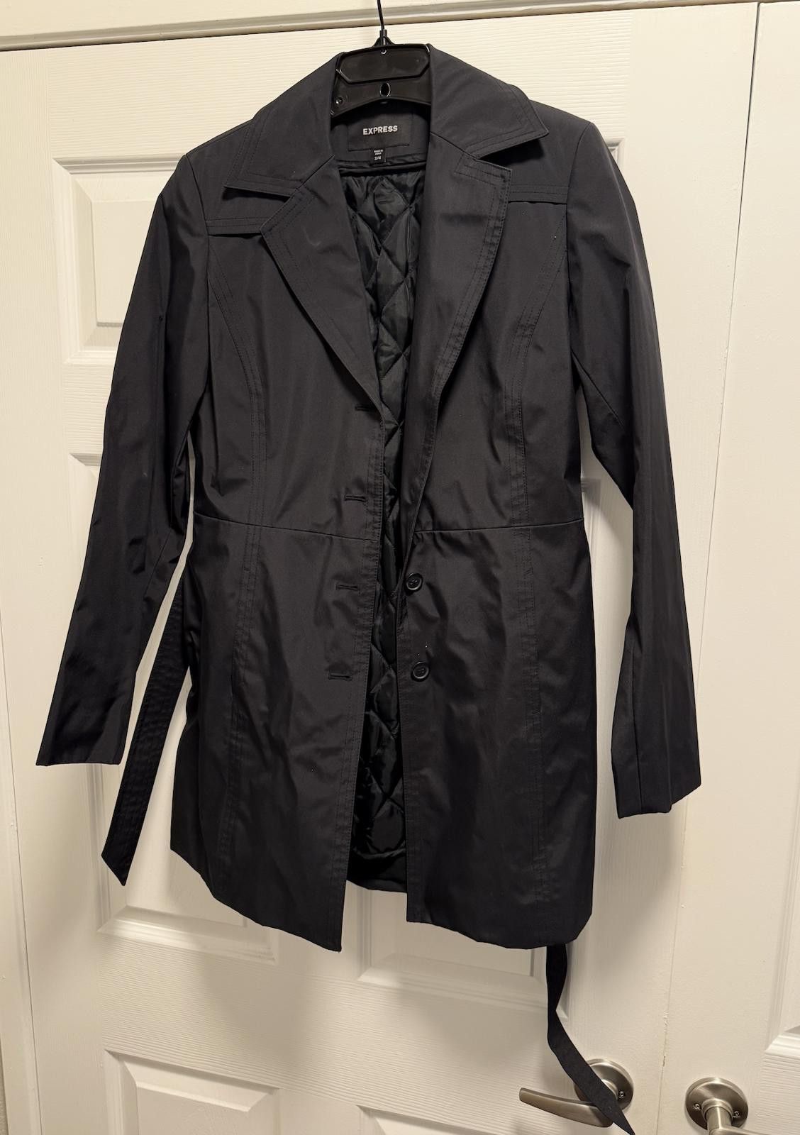 Express Express Black Belted Trench Coat Size 3/4 With Liner Size ONE SIZE - 3 Thumbnail